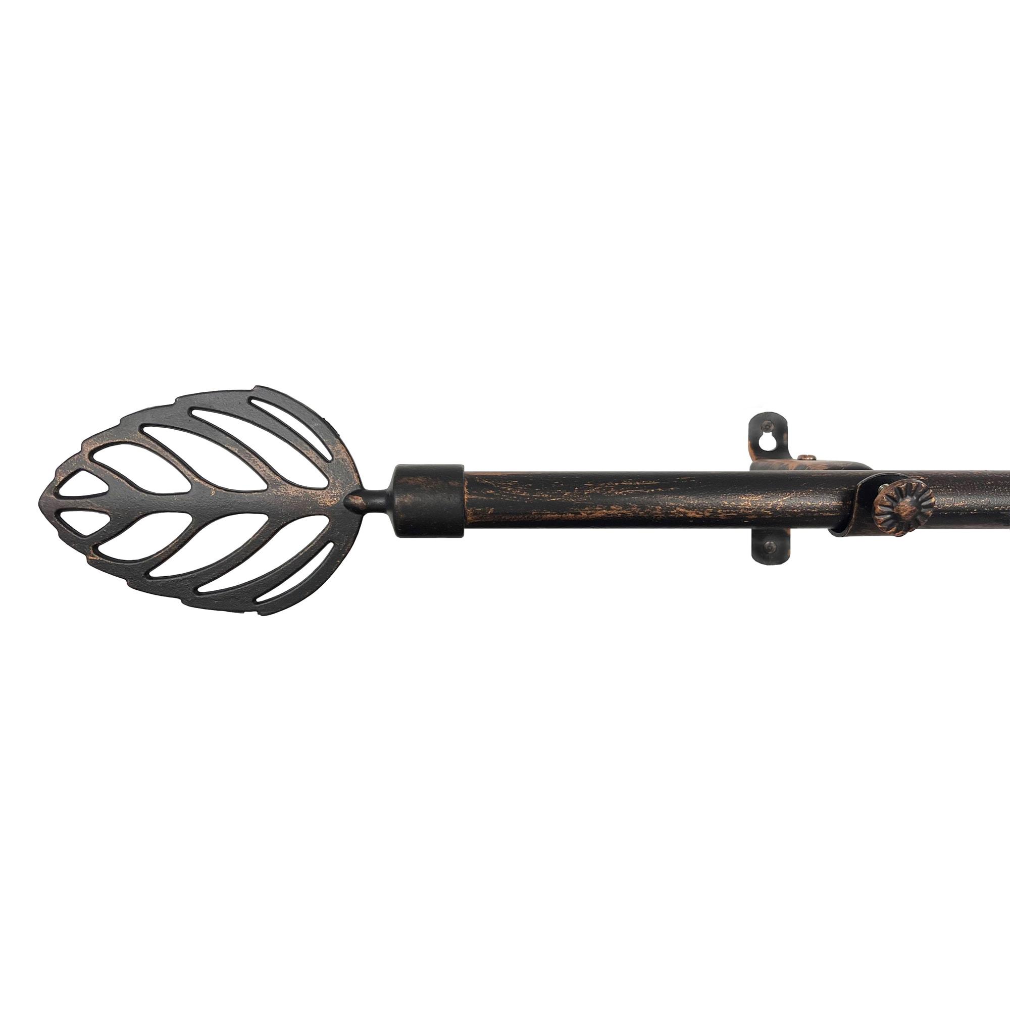 Achim Decorative Rods: Metallo Leaf Black Copper Curtain Rod with Metal Leaf Finials - Adjustable Size: 28" x 48"