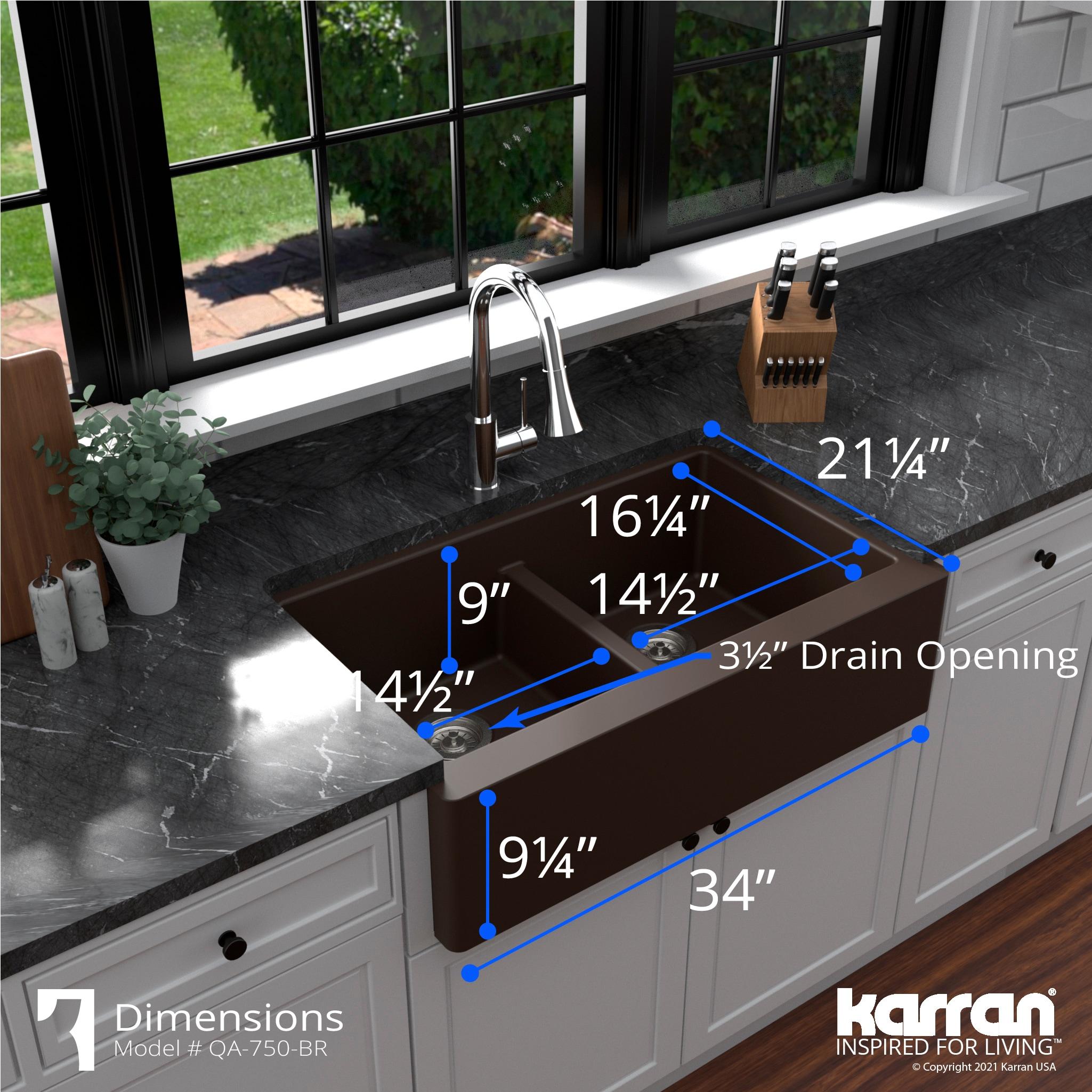 Karran Karran Quartz 34'' X 21-1/4'' 50/50 Double Bowl Farmhouse/Apron Front Kitchen Sink Kit QA-750-BR-PK1