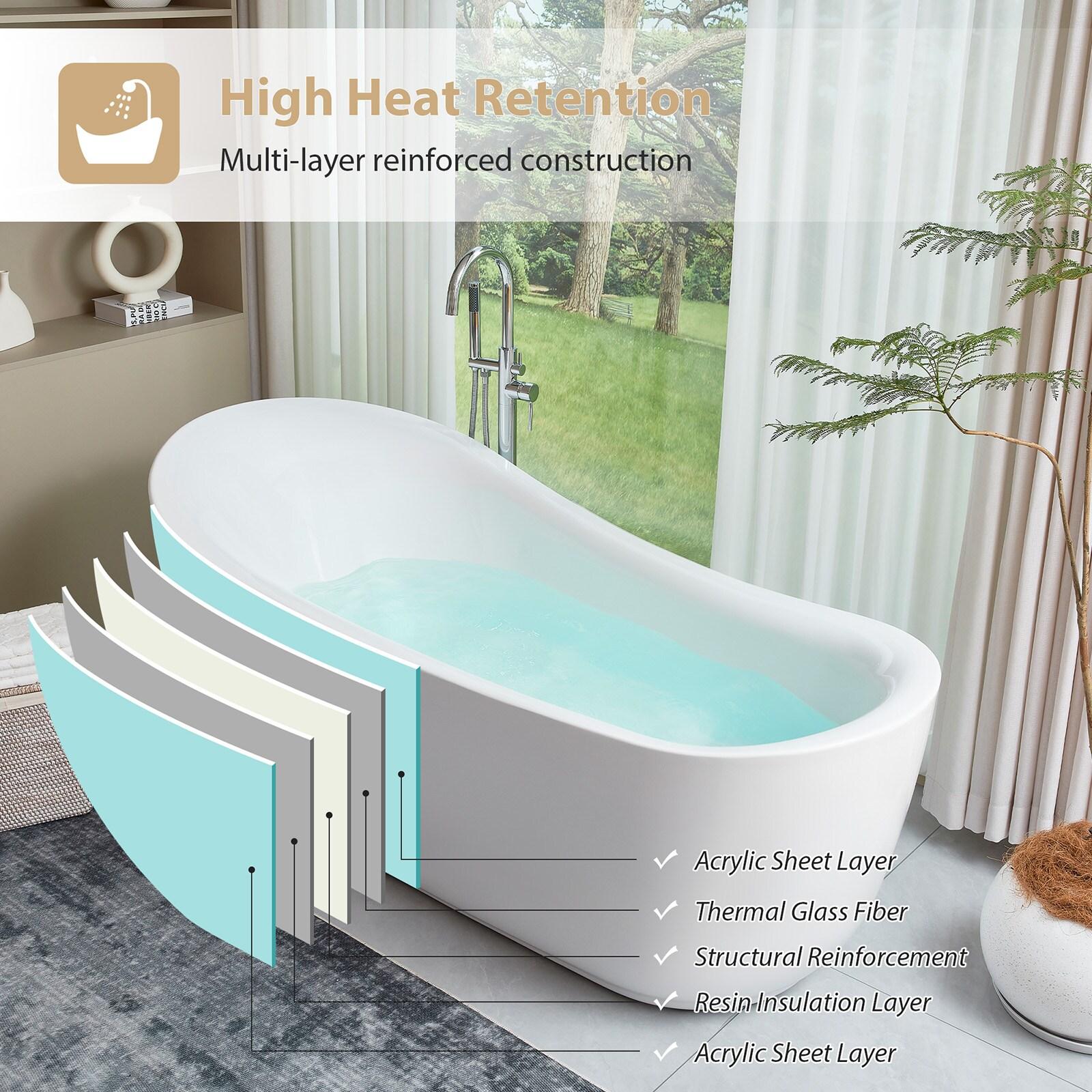 Vanity Art 71" x 34" Acrylic Freestanding Bathtub Contemporary Soaking Tub with Overflow and Pop-Up Drain, VA6512-L