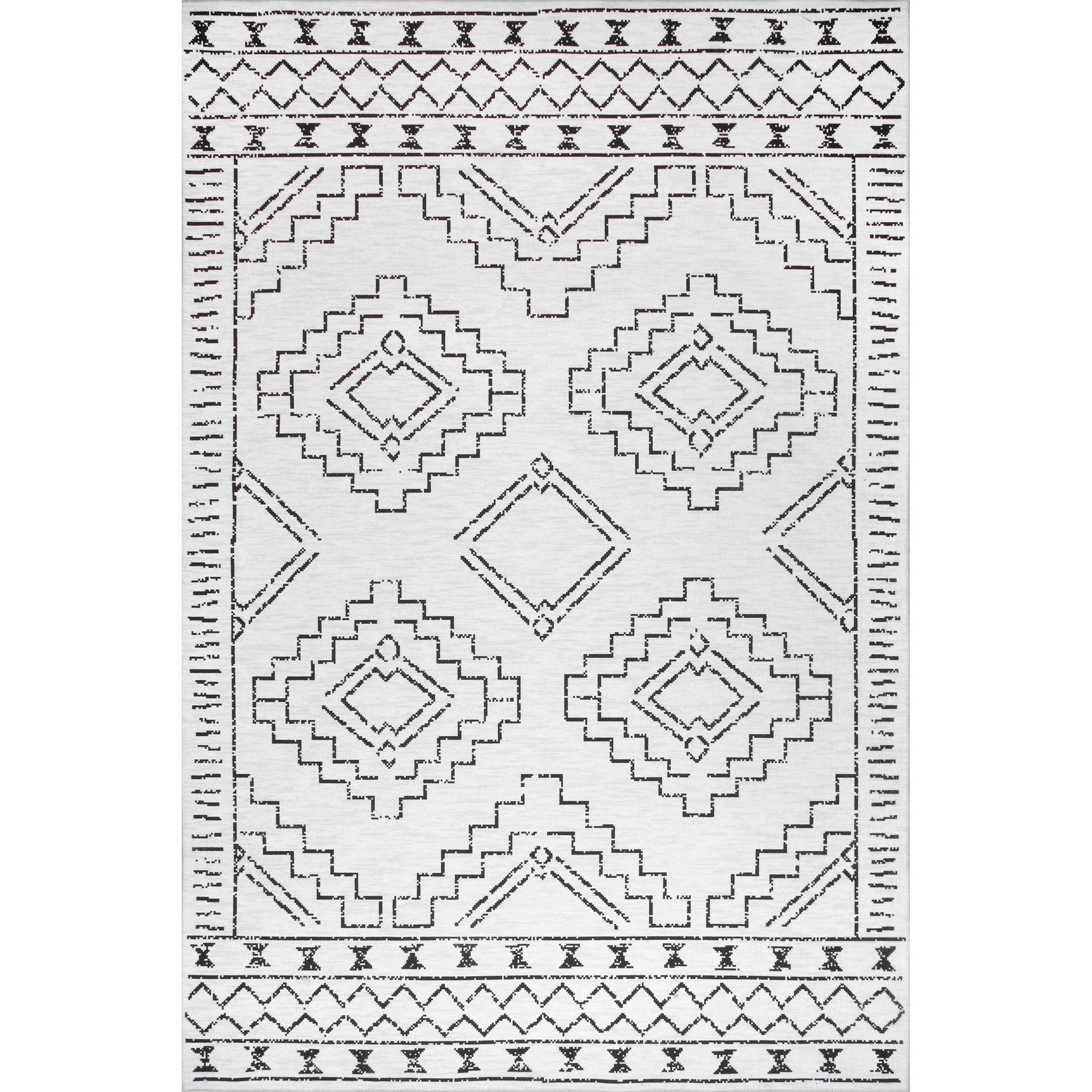 Nuloom Noa Geometric 6 Square Machine Washable Indoor Area Rug for Living Room Bedroom Dining Room Kitchen, White/Charcoal