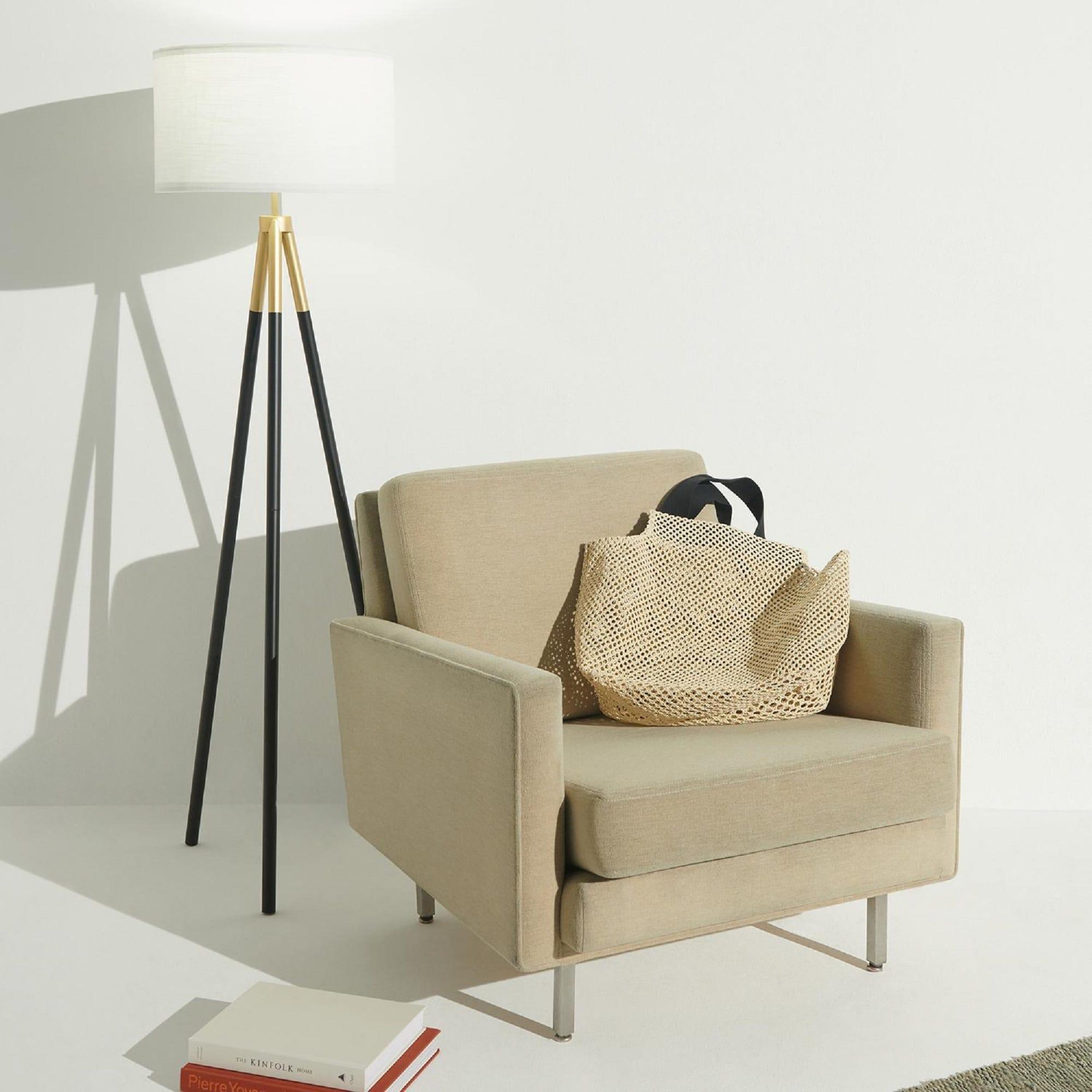Brightech Levi 61 in. Mid Century Modern Tripod Floor Lamp with Fabric Drum Shade and Gold Finish - LED Bulb Included