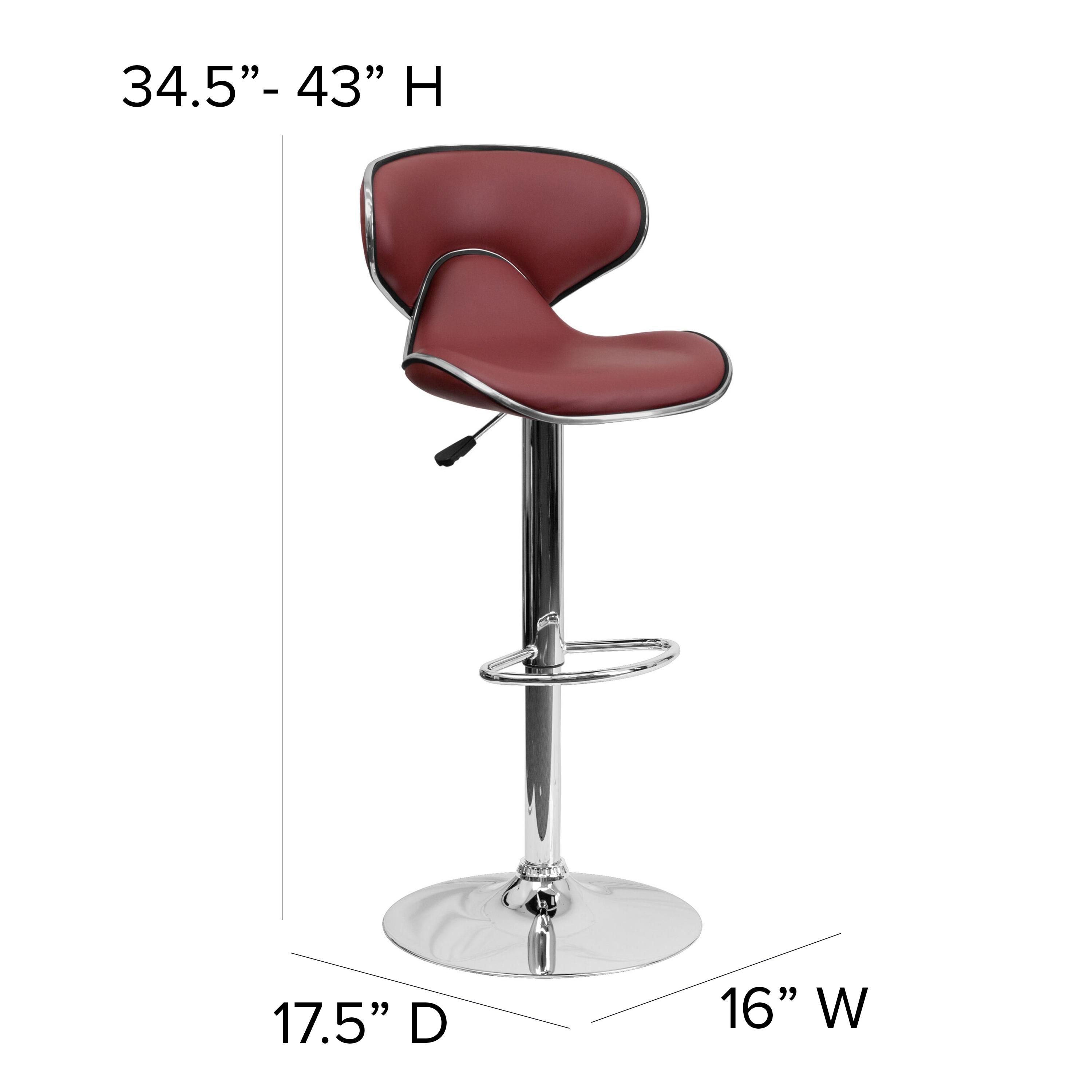 Flash Furniture Contemporary Cozy Mid-Back Burgundy Vinyl Adjustable Height Barstool with Chrome Base