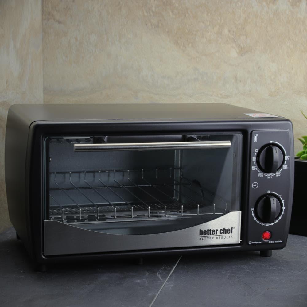 Better Chef 9 Liter Toaster Oven Broiler in Black With Stainless Stell Front