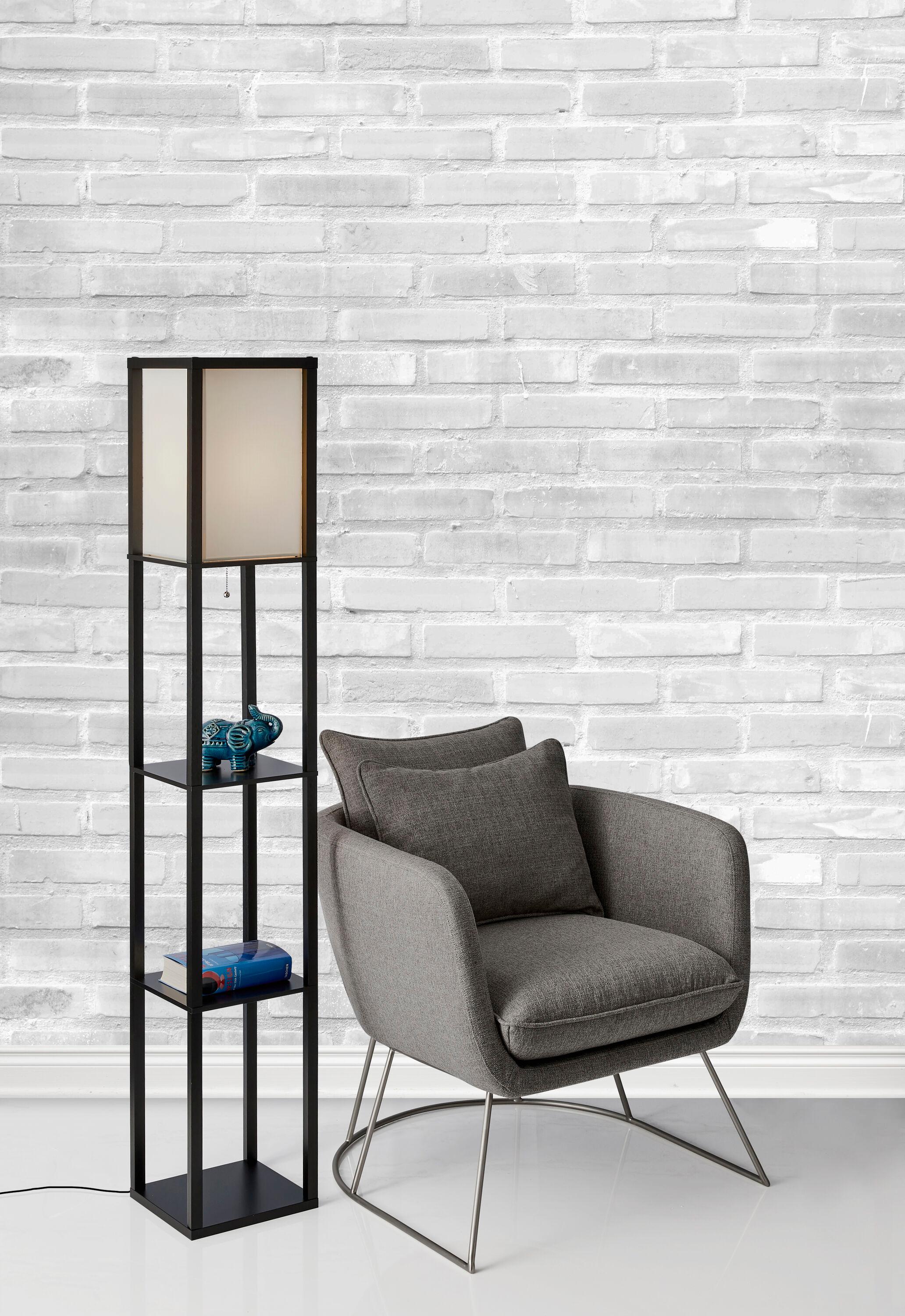 63" Wright Shelf Floor Lamp - Adesso: Black Walnut, Pull Chain, Storage Display