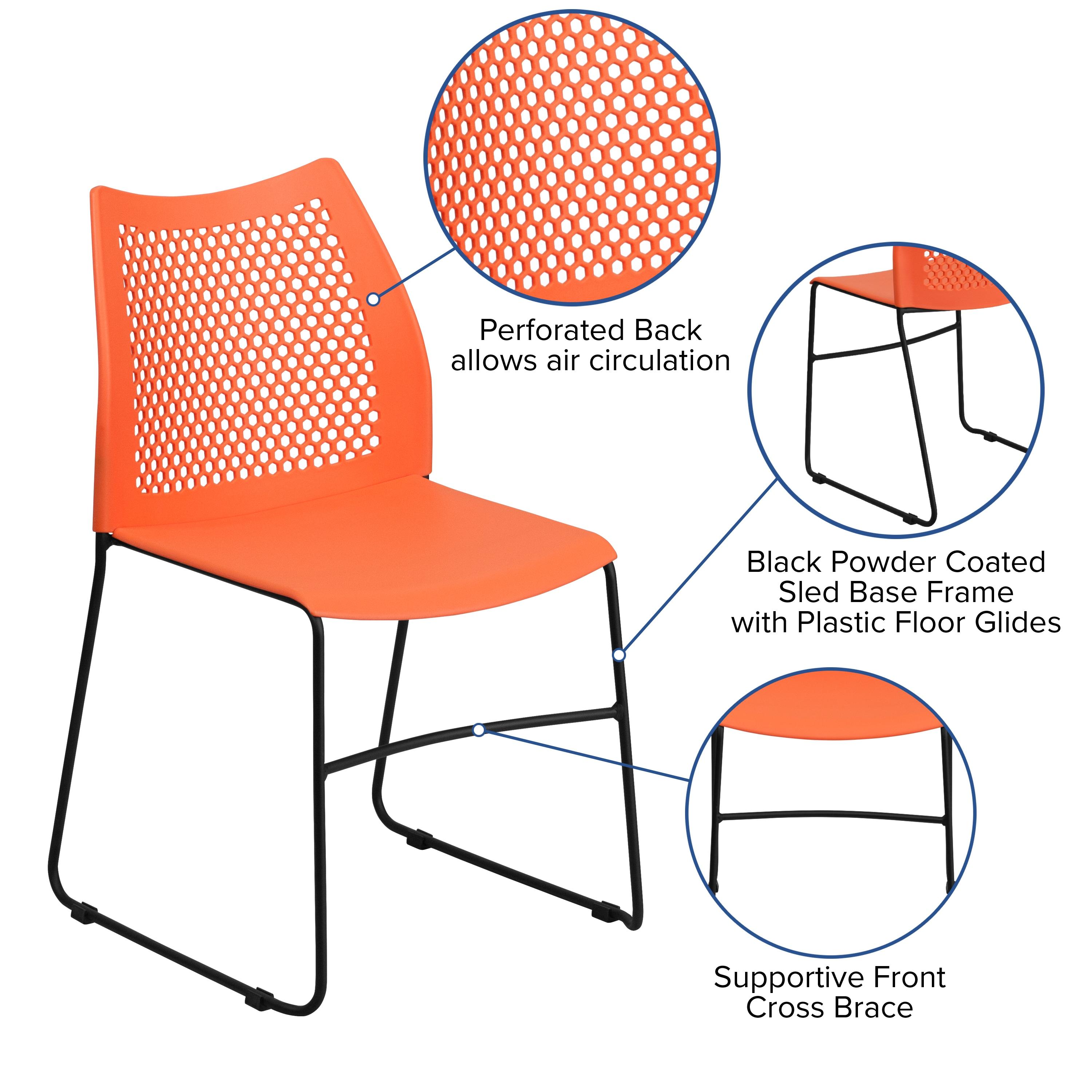 Flash Furniture HERCULES Series 661 lb. Capacity Orange Stack Chair with Air-Vent Back and Black Powder Coated Sled Base