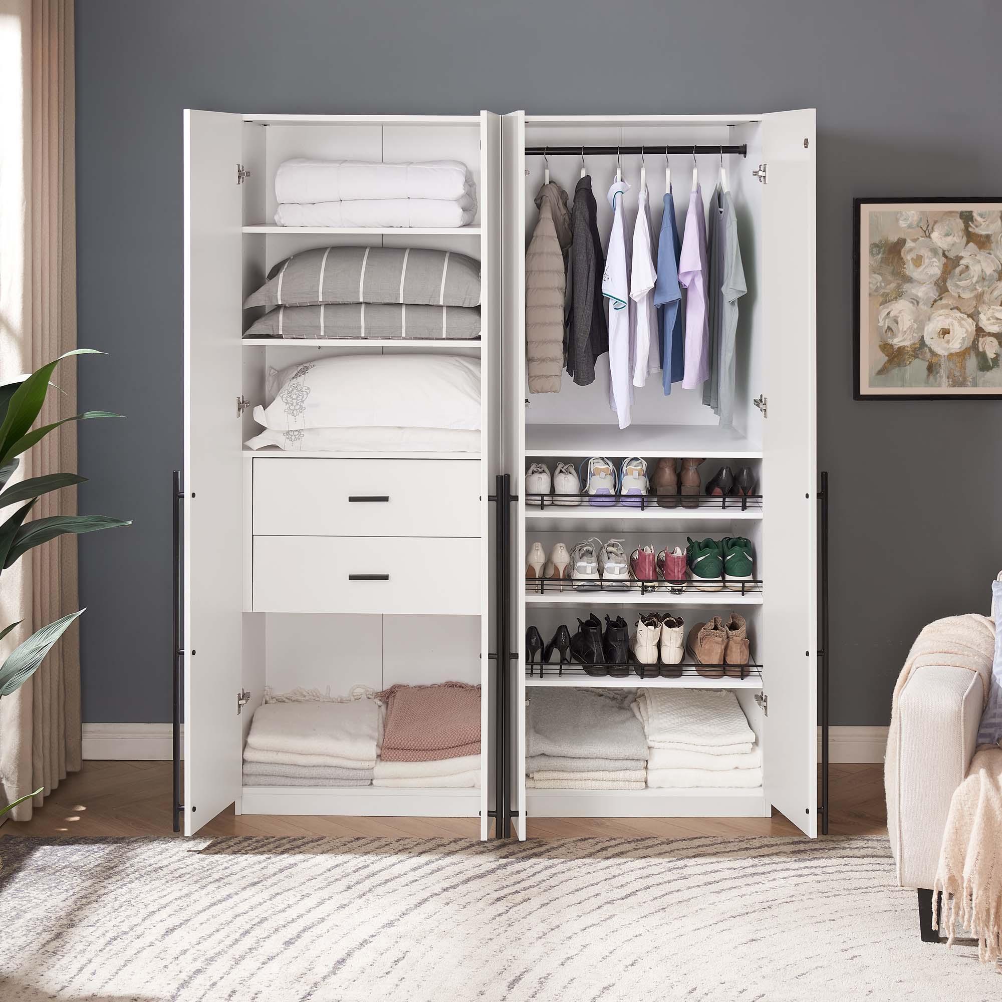 Manhattan Comfort 2pc Lee 4 Door and 8 Shelf Module Wardrobe White: Modern Storage, MDF, Metal Hardware