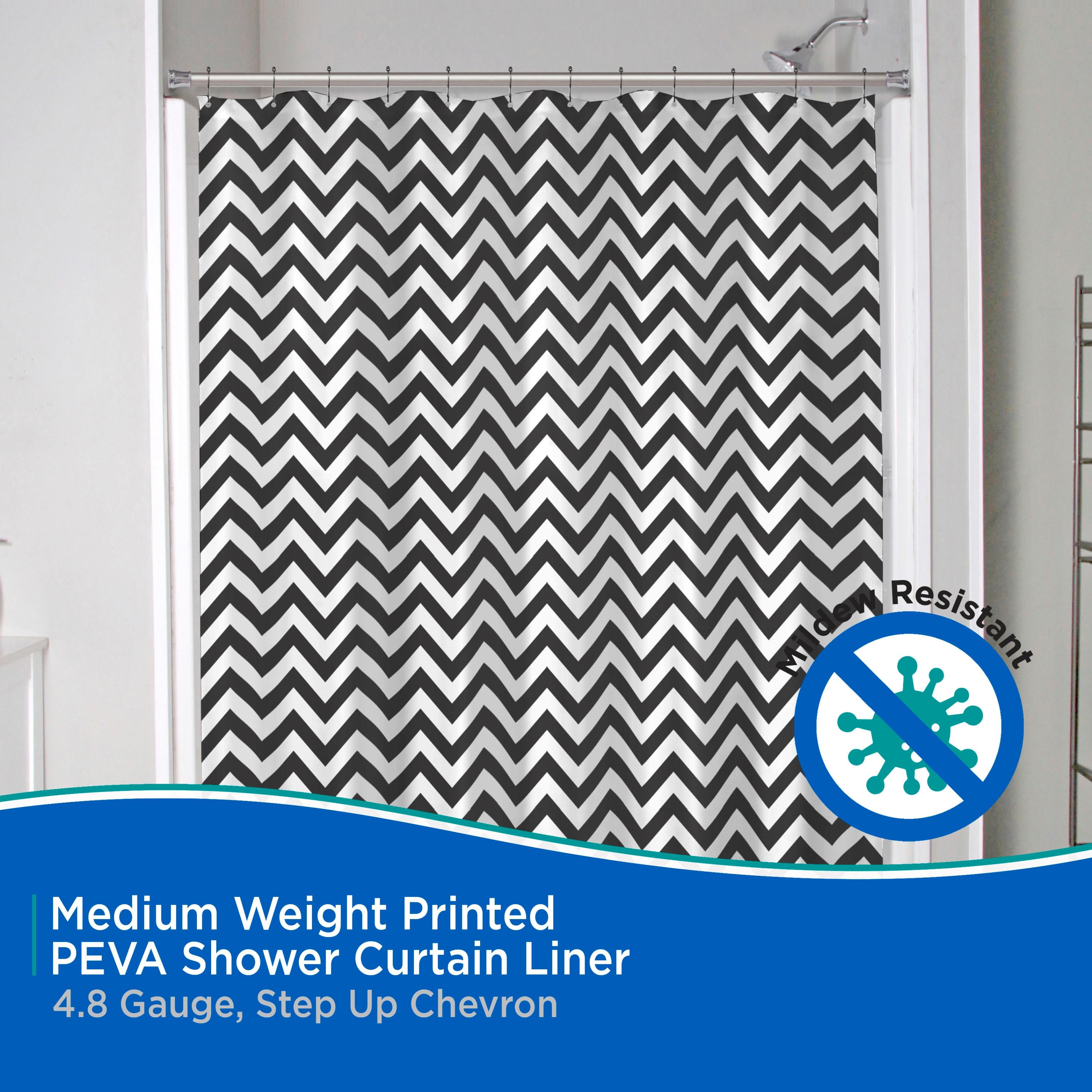 Kenney® Medium Weight Decorative PEVA Shower Curtain Liner, 70" W x 72" H, Step Up Chevron