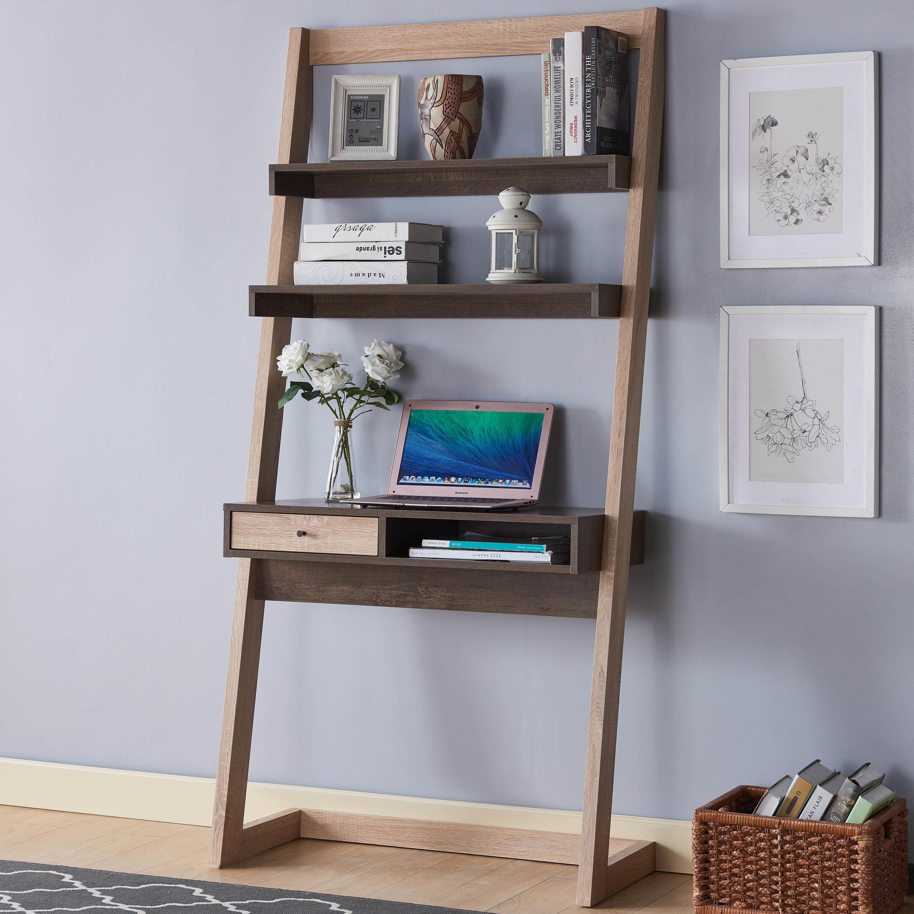 Furniture of America Lazlo Wood Writing Desk with Shelves in White and Oak