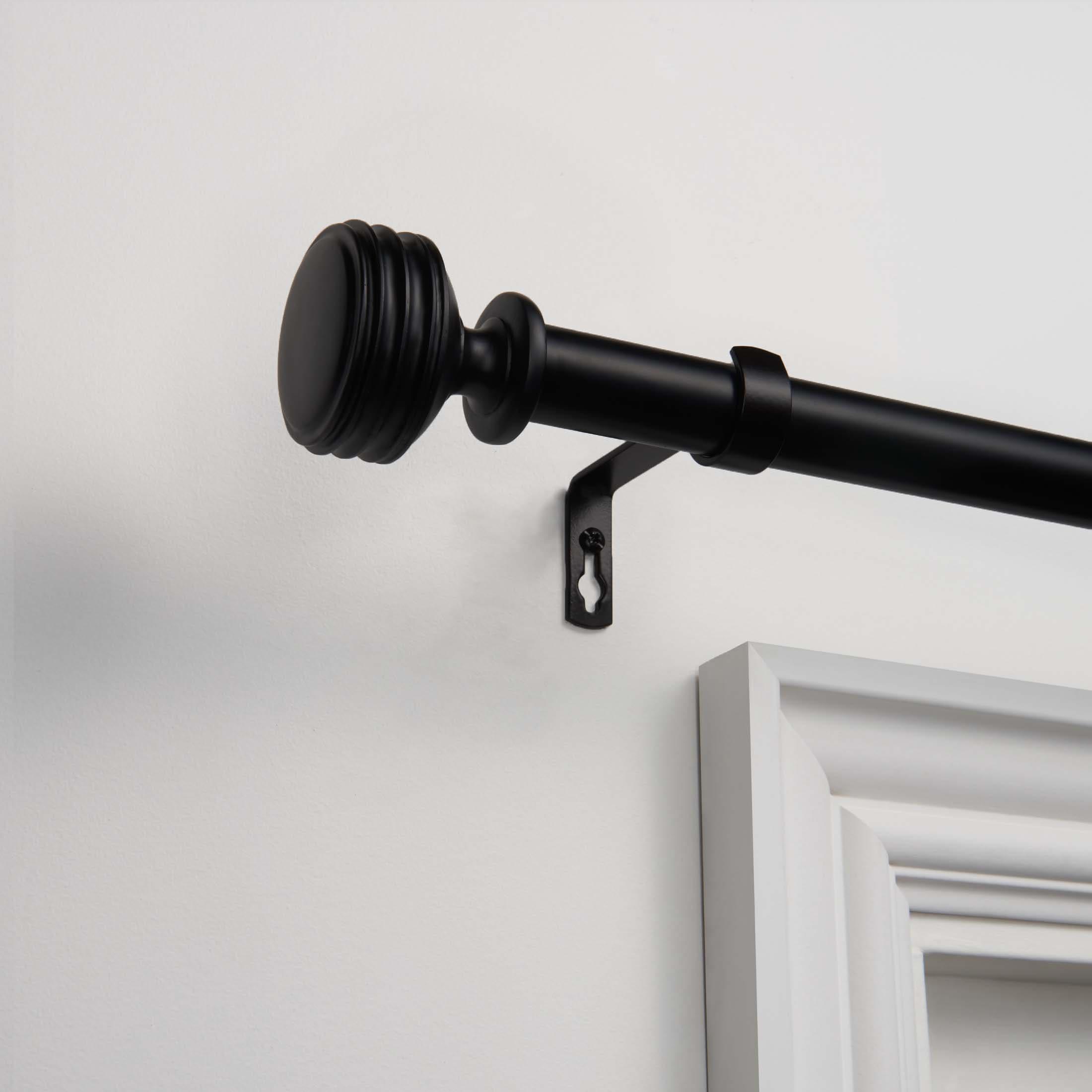 Exclusive Home 66"-120" Duke Curtain Rod - Matte Black: Iron, Single Rod, 25 lb Capacity, Rounded Cap Finial