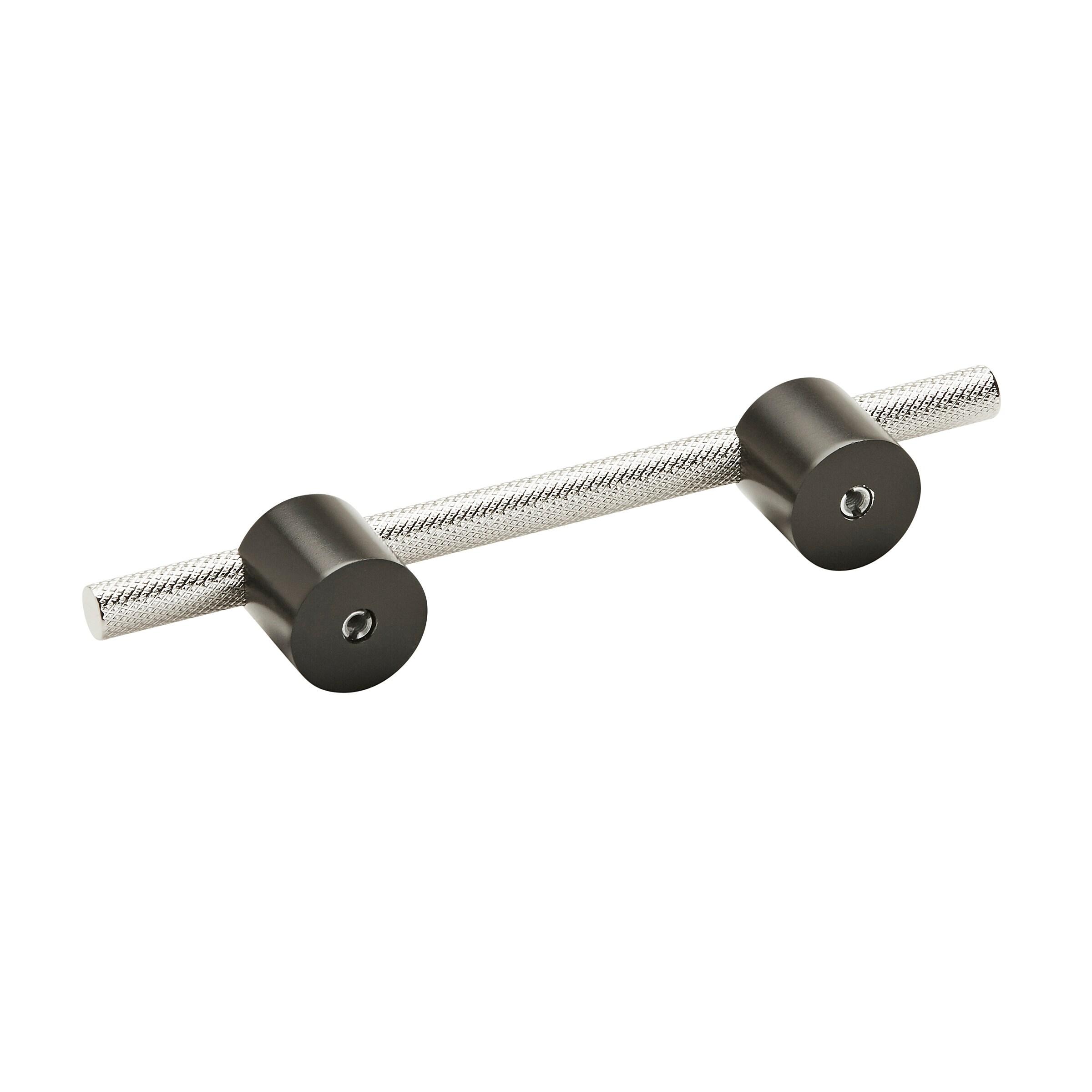 Polished Nickel and Matte Black Modern Bar Drawer Pull