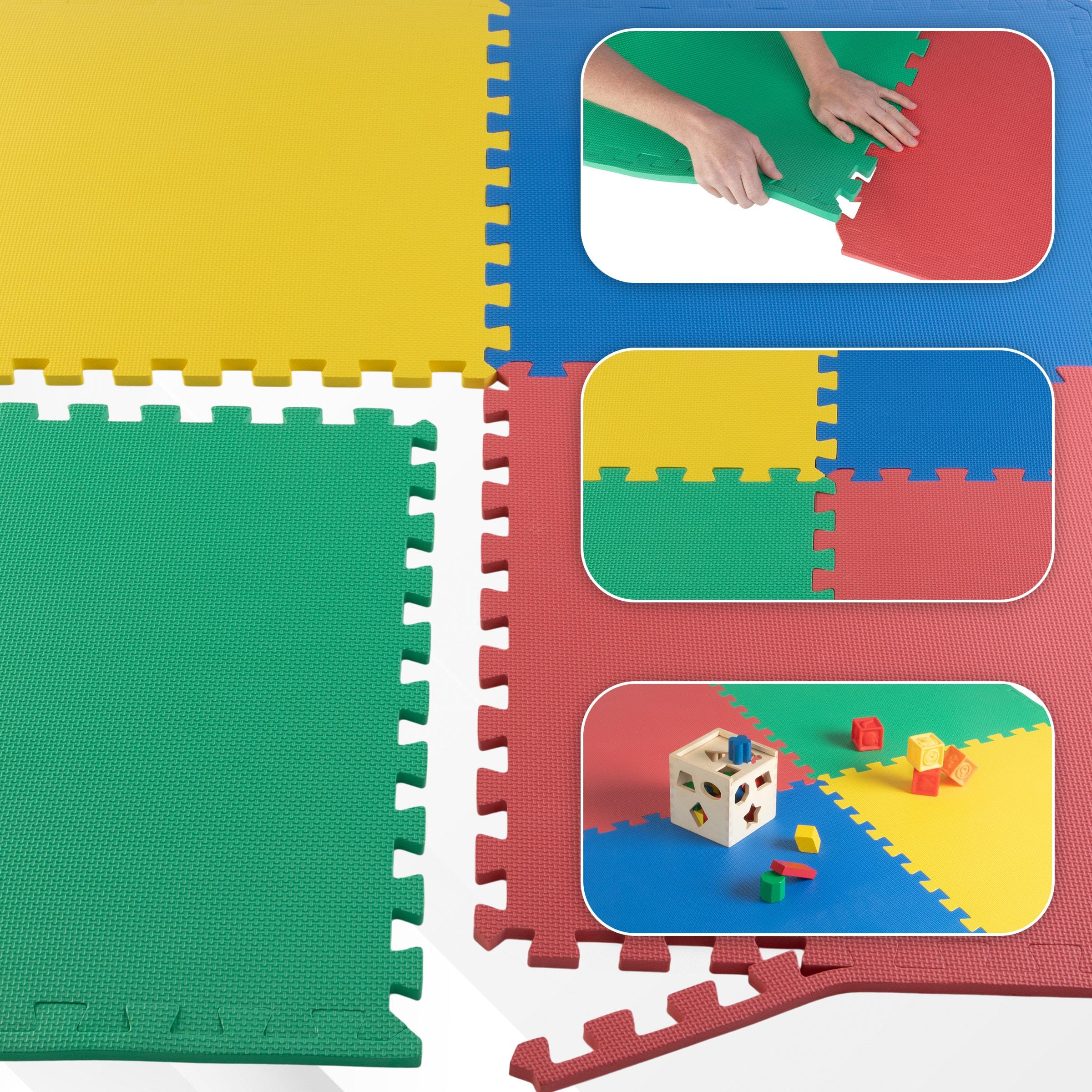 EVA Foam Mat Tiles 12-Pack - 48 SQ FT Interlocking Padding for Playroom or Gym Flooring - Workout Mat or Baby Playmat by Stalwart (Multicolor)