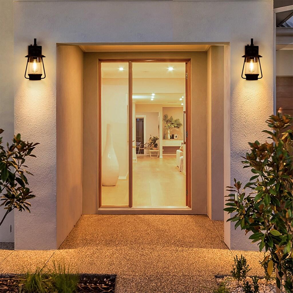 KODA Acadian Weather-Resistant Outdoor LED Wall Lantern with Integrated Dusk-to-Dawn Sensor, Includes Energy Star Rated LED Bulb, Premium Seeded Glass Design for Patio, Porch, Entryways