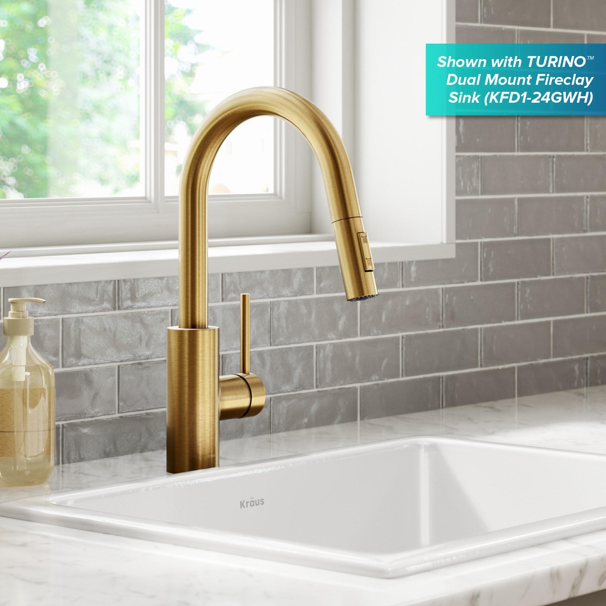 KRAUS Oletto Single Handle Pull Down Kitchen Faucet with QuickDock Top Mount Installation Assembly