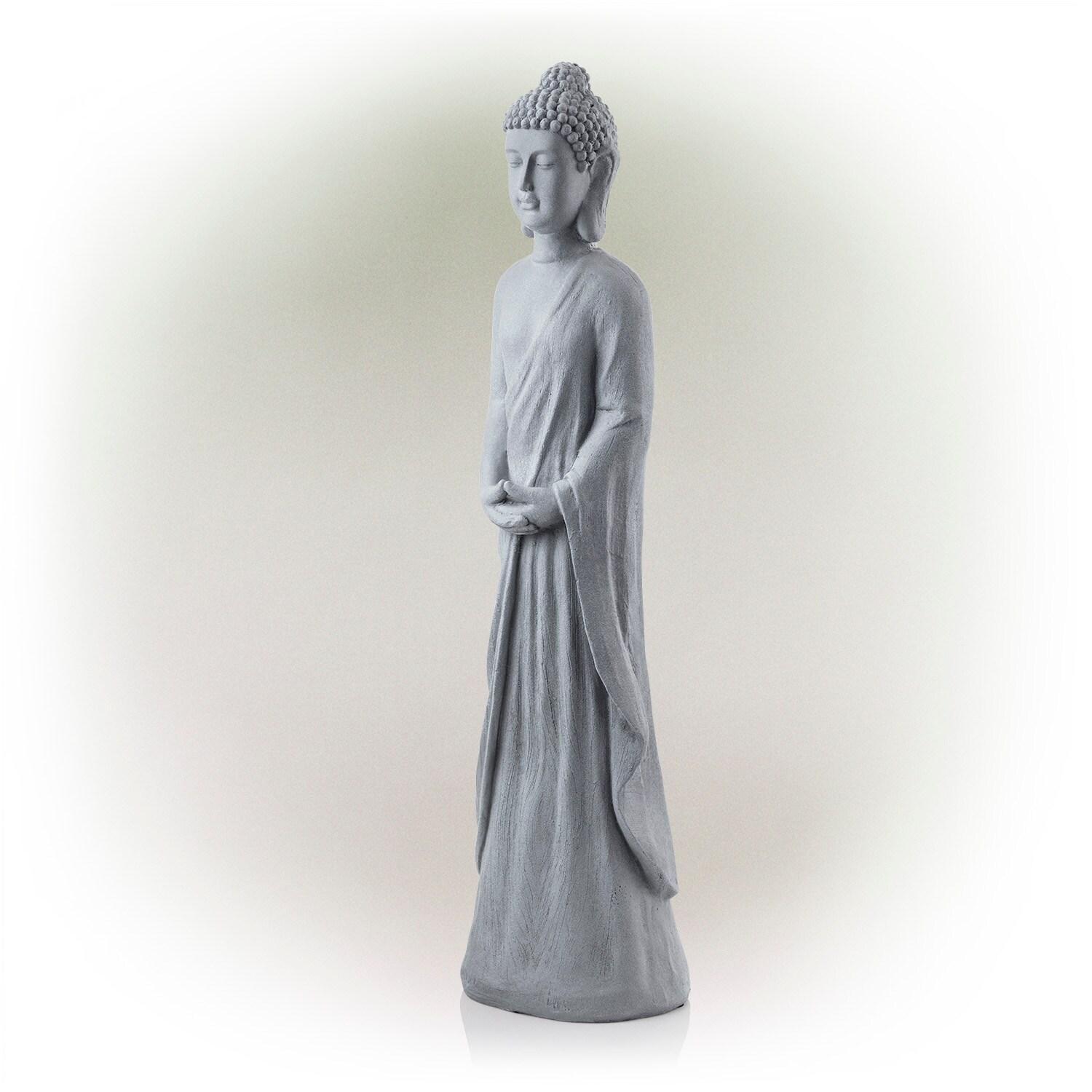 32" Magnesium Oxide Standing Buddha Statue Gray - Alpine Corporation: Outdoor Decor, Garden Accent