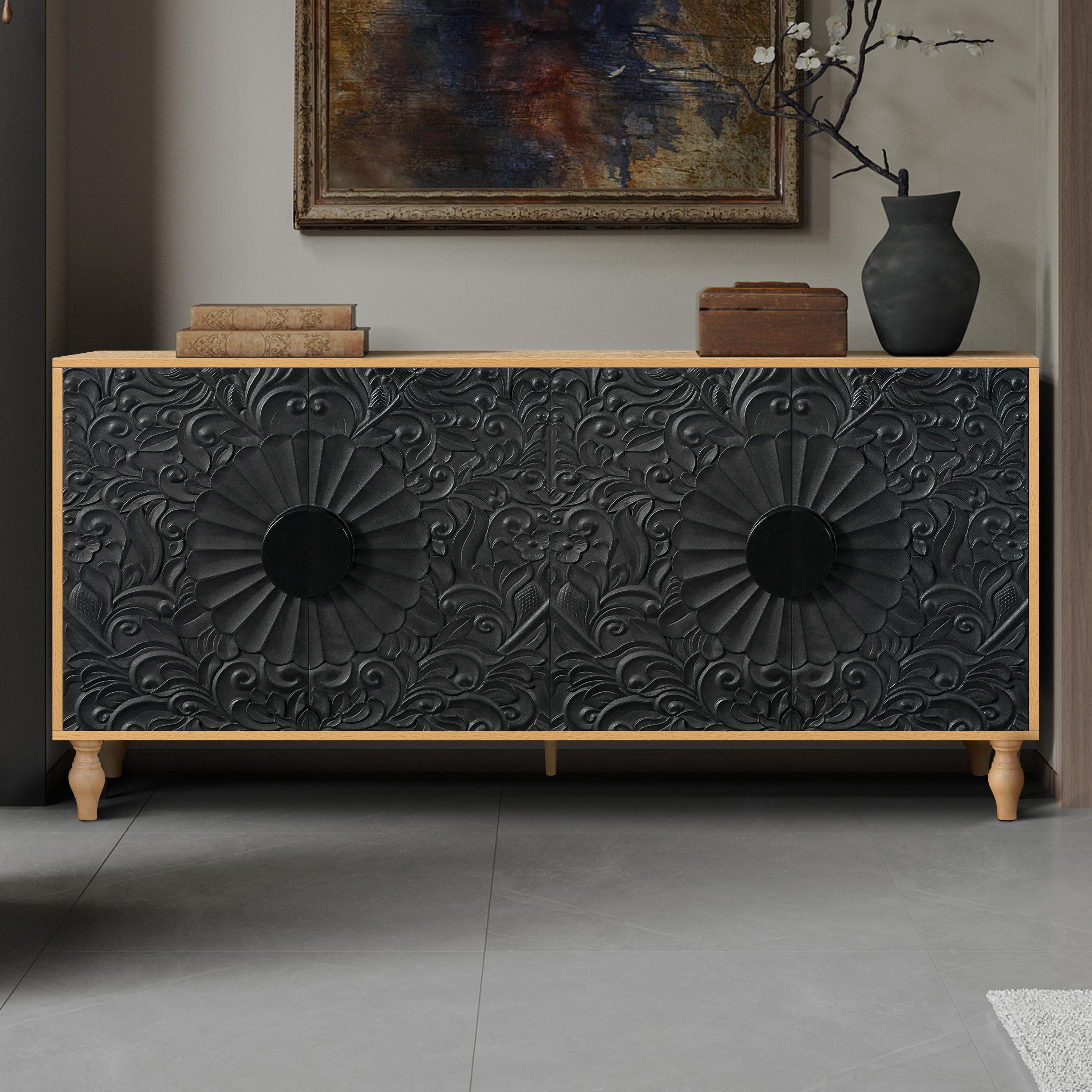 R&M Furniture Exquisite Sculpted Door and Premium Black Cabinet, a Showcase of Elegant Design and Versatile Functionality.