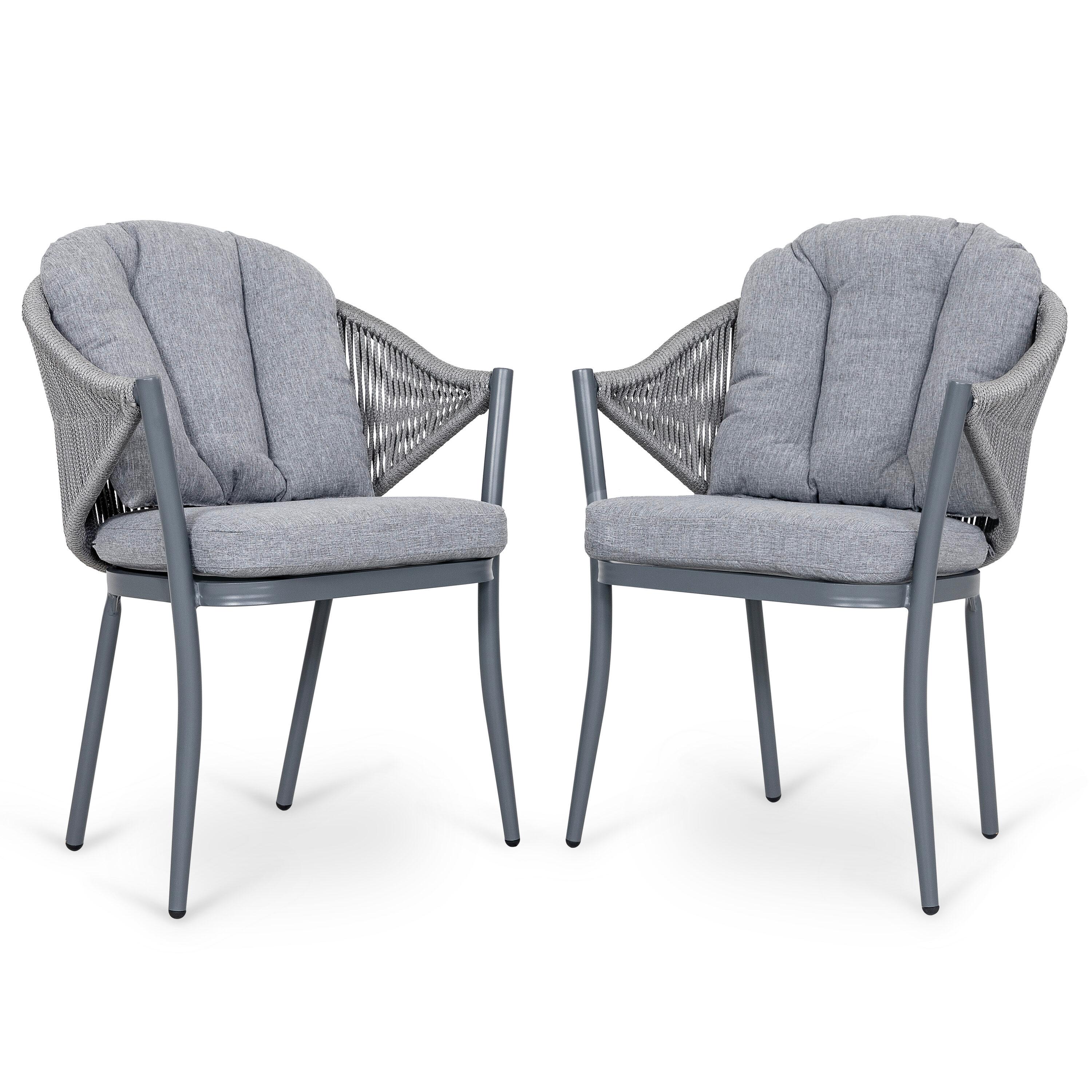 Nuu Garden Patio Dining Chairs Set of 2, Woven Rope Outdoor Dining Chairs, All-Weather Aluminum Arm Chairs with Cushions, No Assembly Light Grey