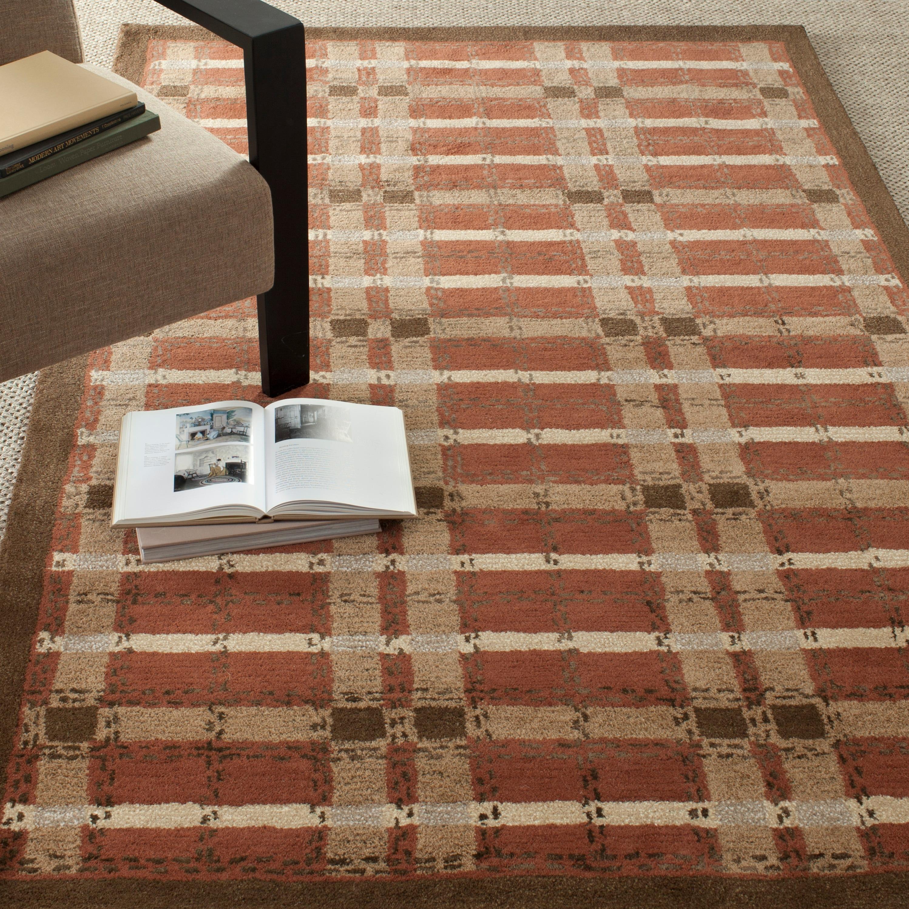 Martha Stewart Hand Tufted Wool/Viscose Plaid Rug in October Leaf Red