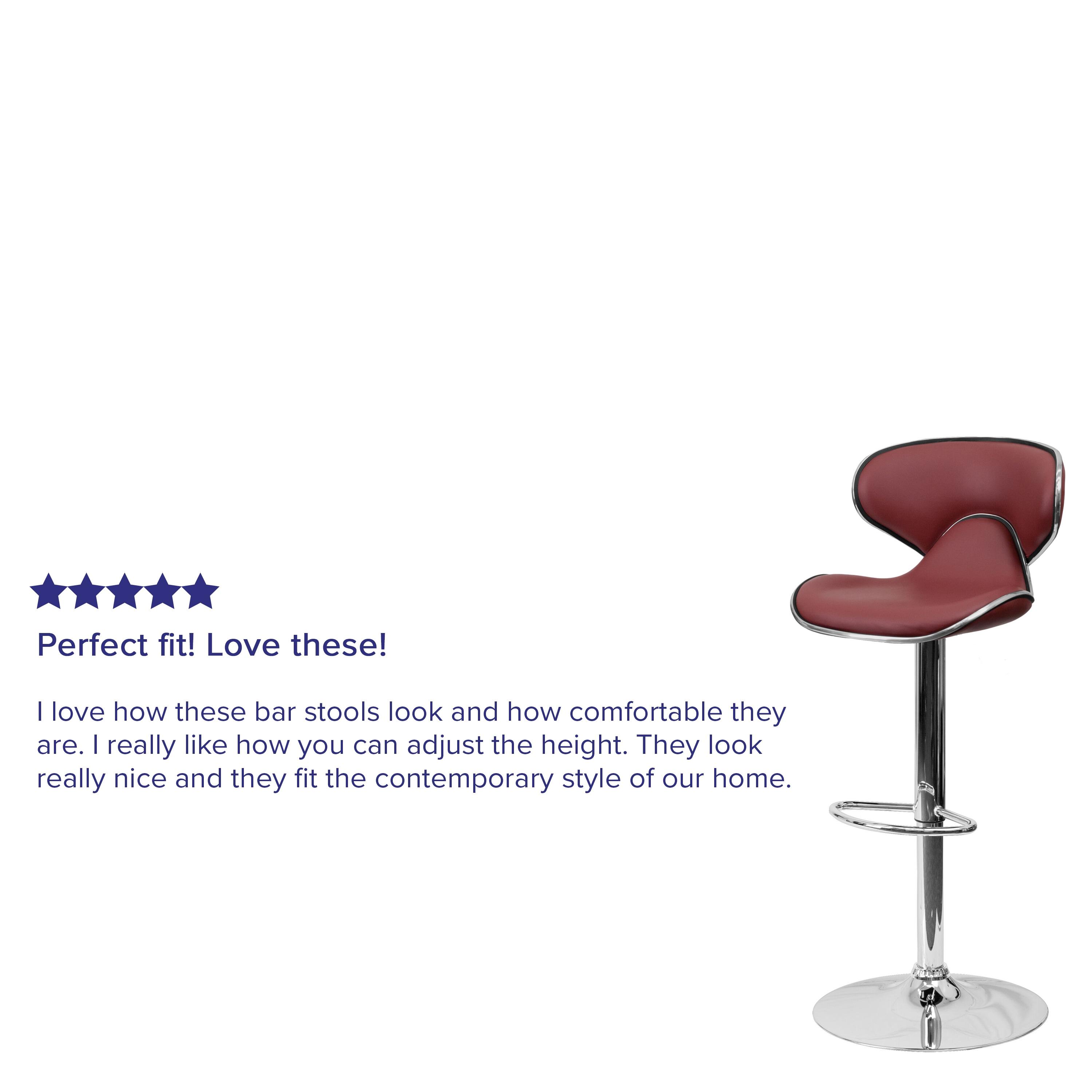 Flash Furniture Contemporary Cozy Mid-Back Burgundy Vinyl Adjustable Height Barstool with Chrome Base