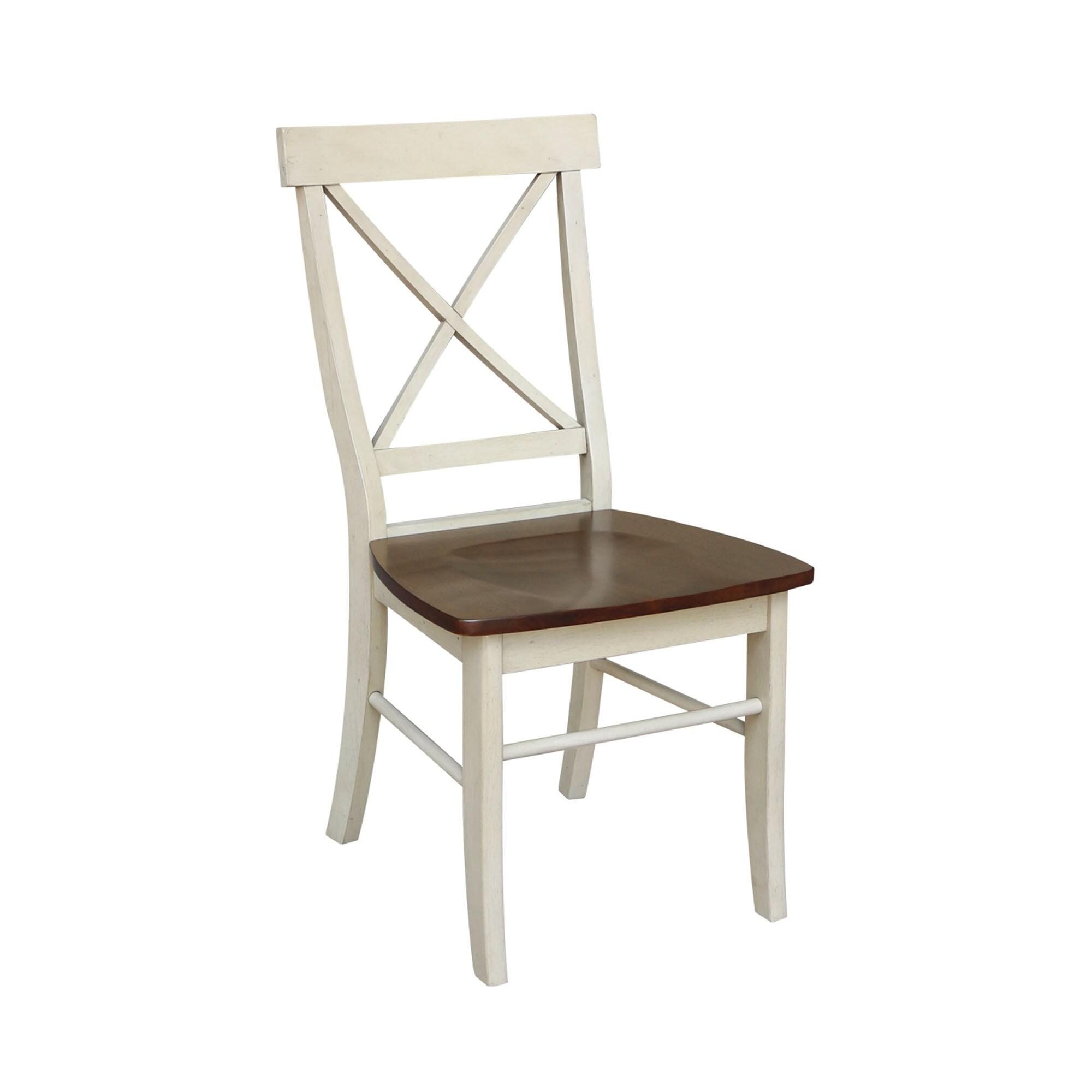 Set of 2 X Back Chairs with Solid Wood Seats Antiqued Almond/Espresso - International Concepts: Hardwood High Back Dining Furniture