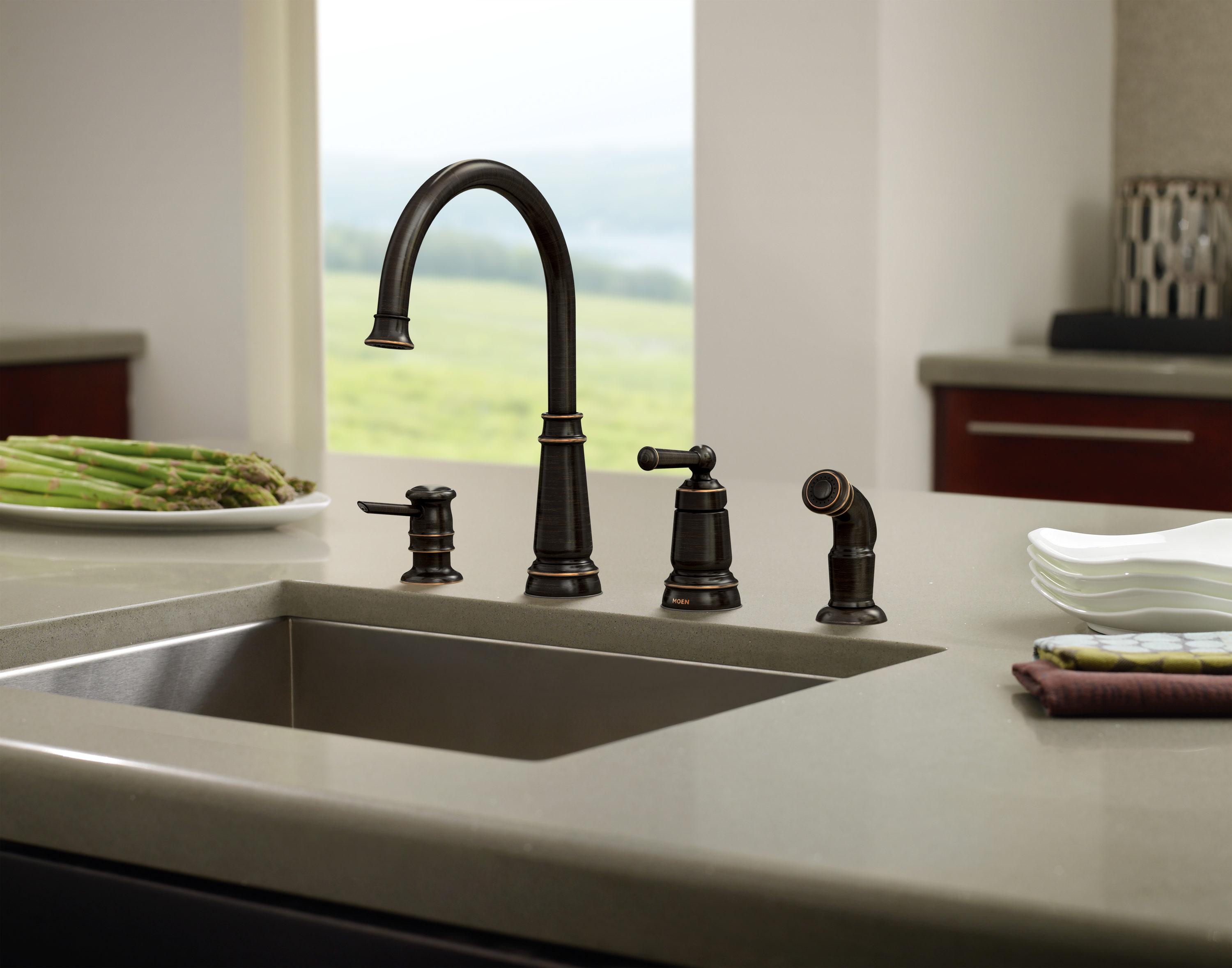 Moen Edison Mediterranean Bronze Single Handle Deck-mount Kitchen Faucet (Soap Dispenser Included) ( Side Sprayer Included )