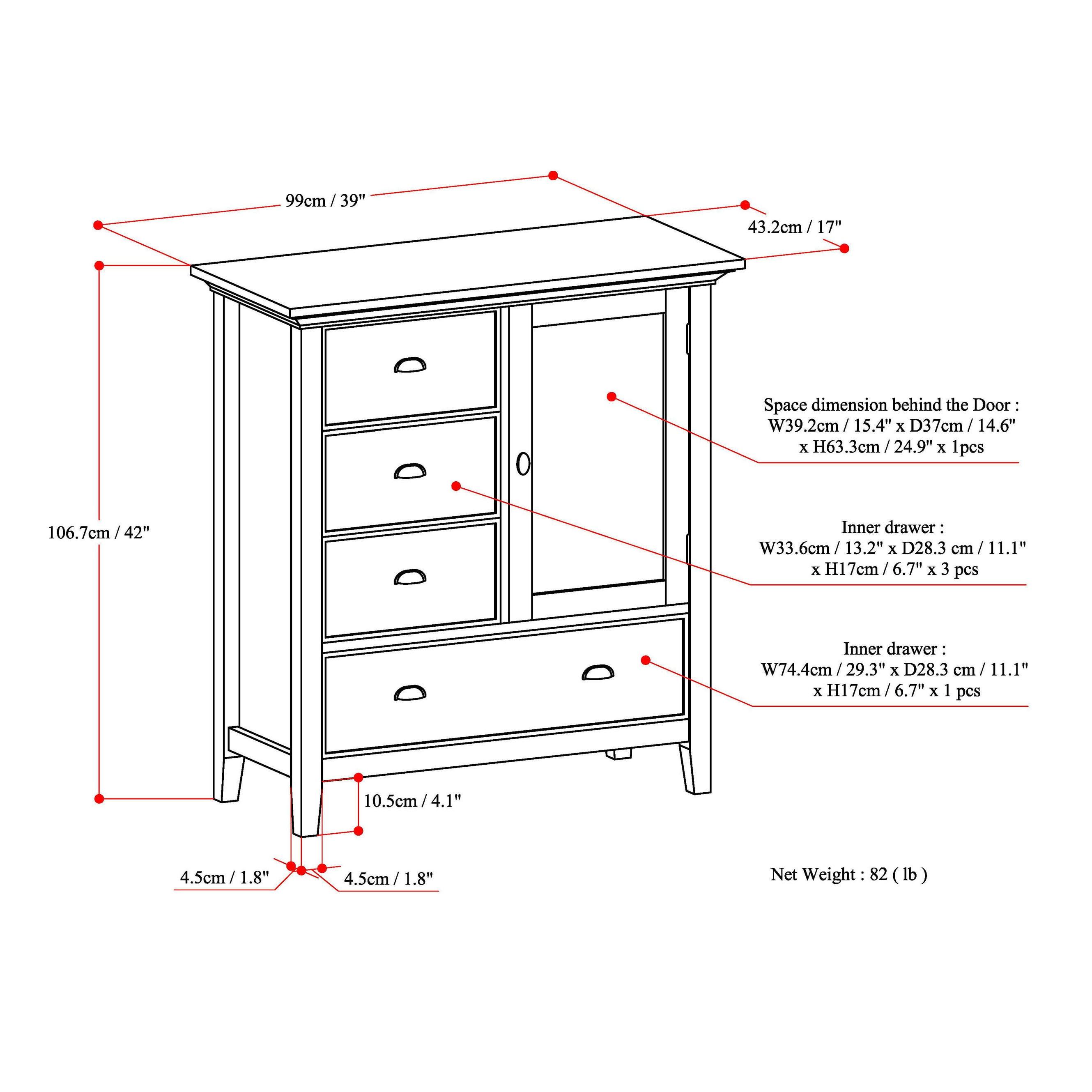 Simpli Home Redmond Wood 39" Transitional Medium Cabinet in Rustic Natural Brown