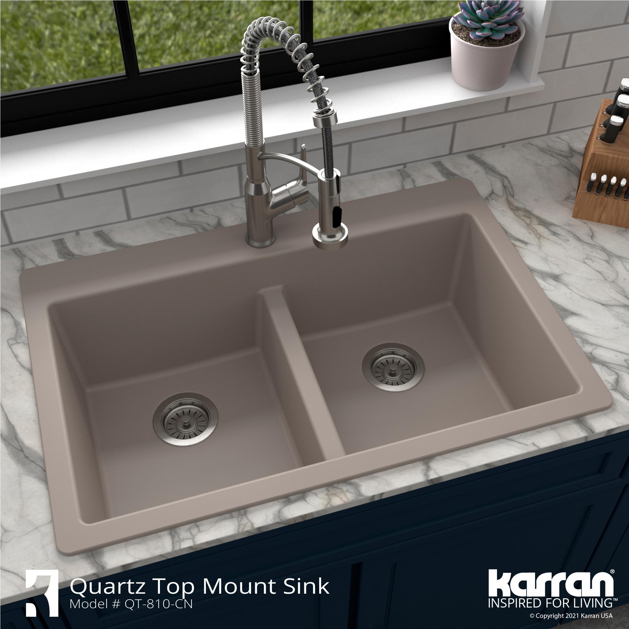 Karran Quartz 33'' X 22'' 50/50 Double Bowl Composite Drop-in Kitchen Sink