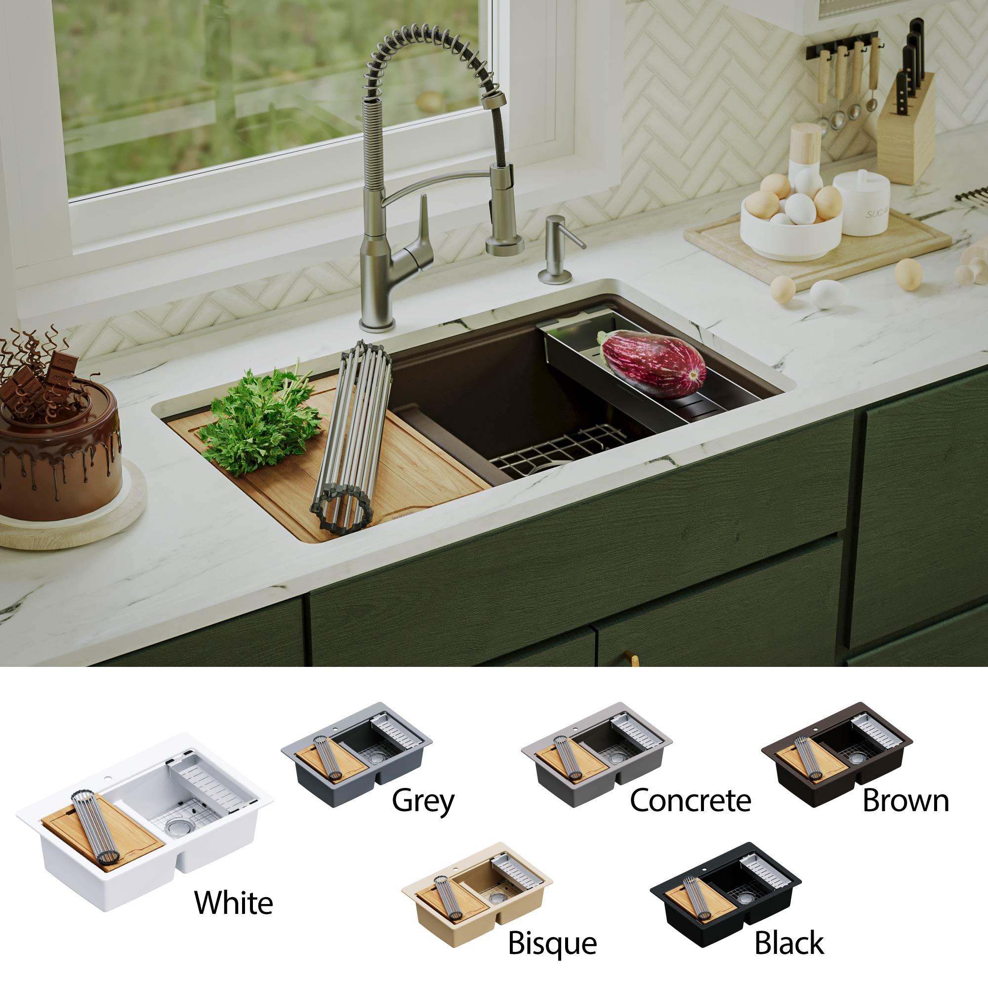 Quartz Undermount Sinks 32.5'' L Undermount Double Bowl Kitchen Sink