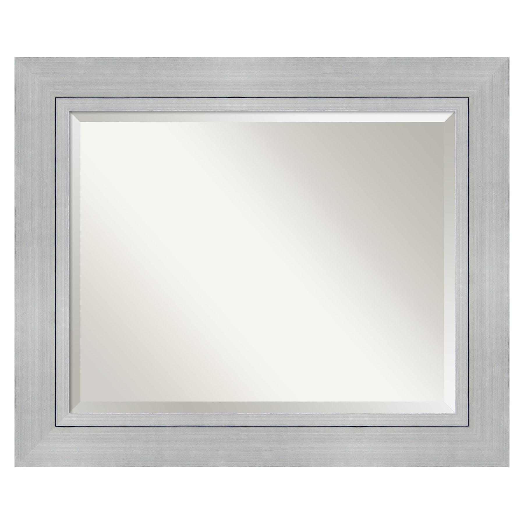 Romano Silver Beveled Rectangle Wood Bathroom Wall Mirror