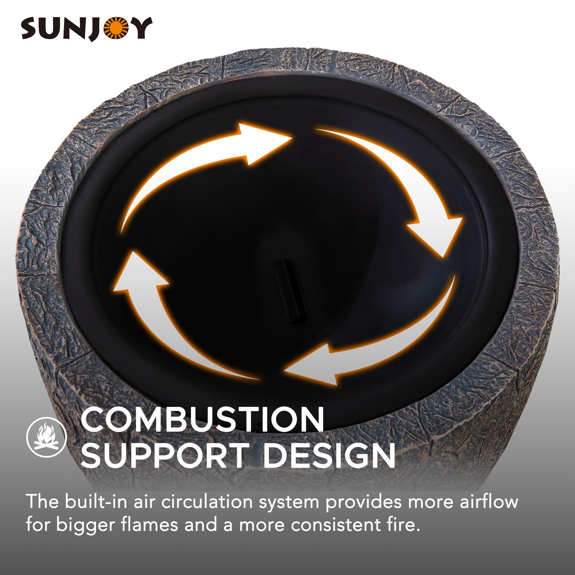 SUNJOY 26 Inch Stone Fire Pit, Patio Outdoor Round Wood Burning Fire Pits for Outside with Spark Screen and Poker, Stone Gray
