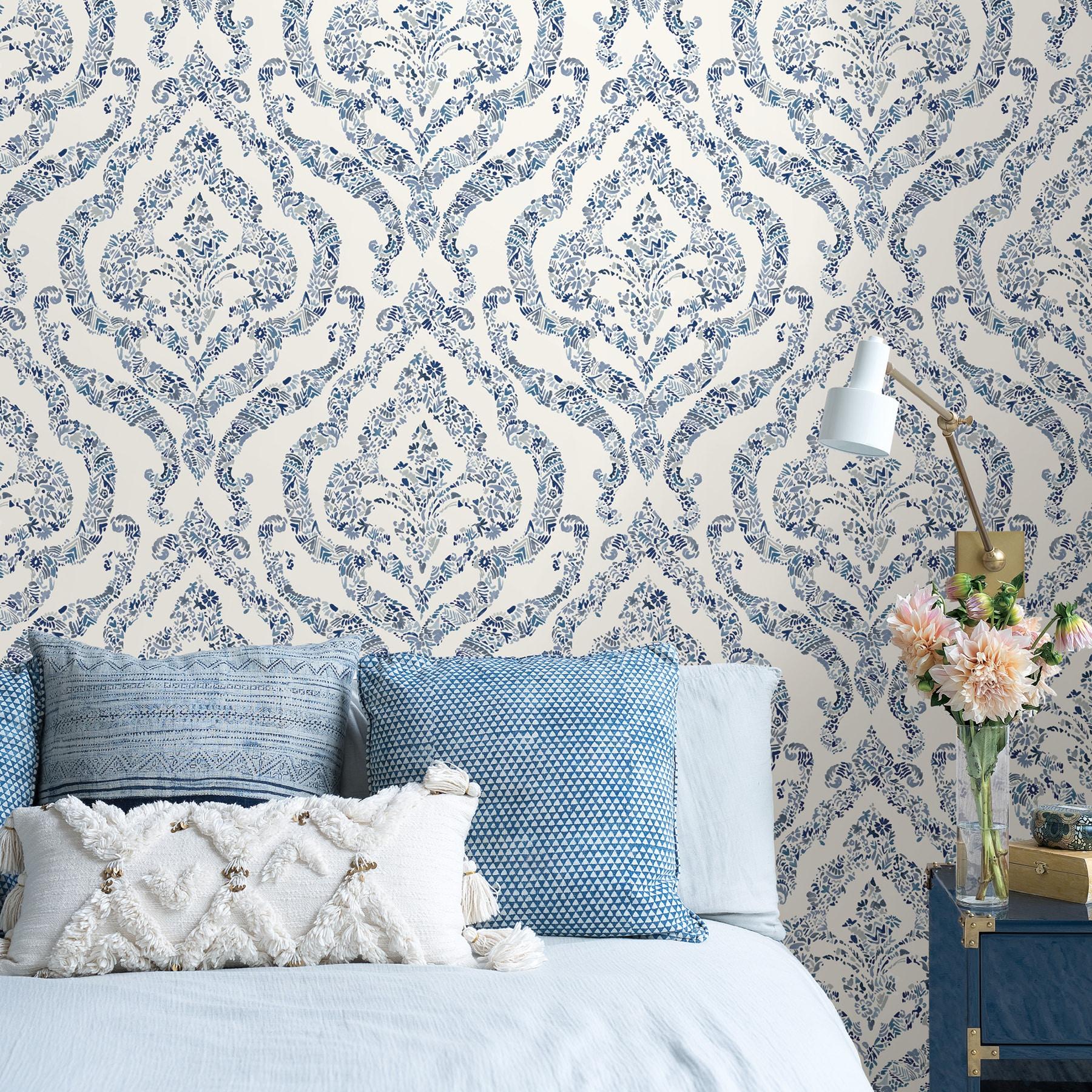 NuWallpaper Guildford Peel and Stick Wallpaper Blue: Removable Vinyl, Self-Adhesive, Smooth Finish, 28.2 Sq Ft Coverage
