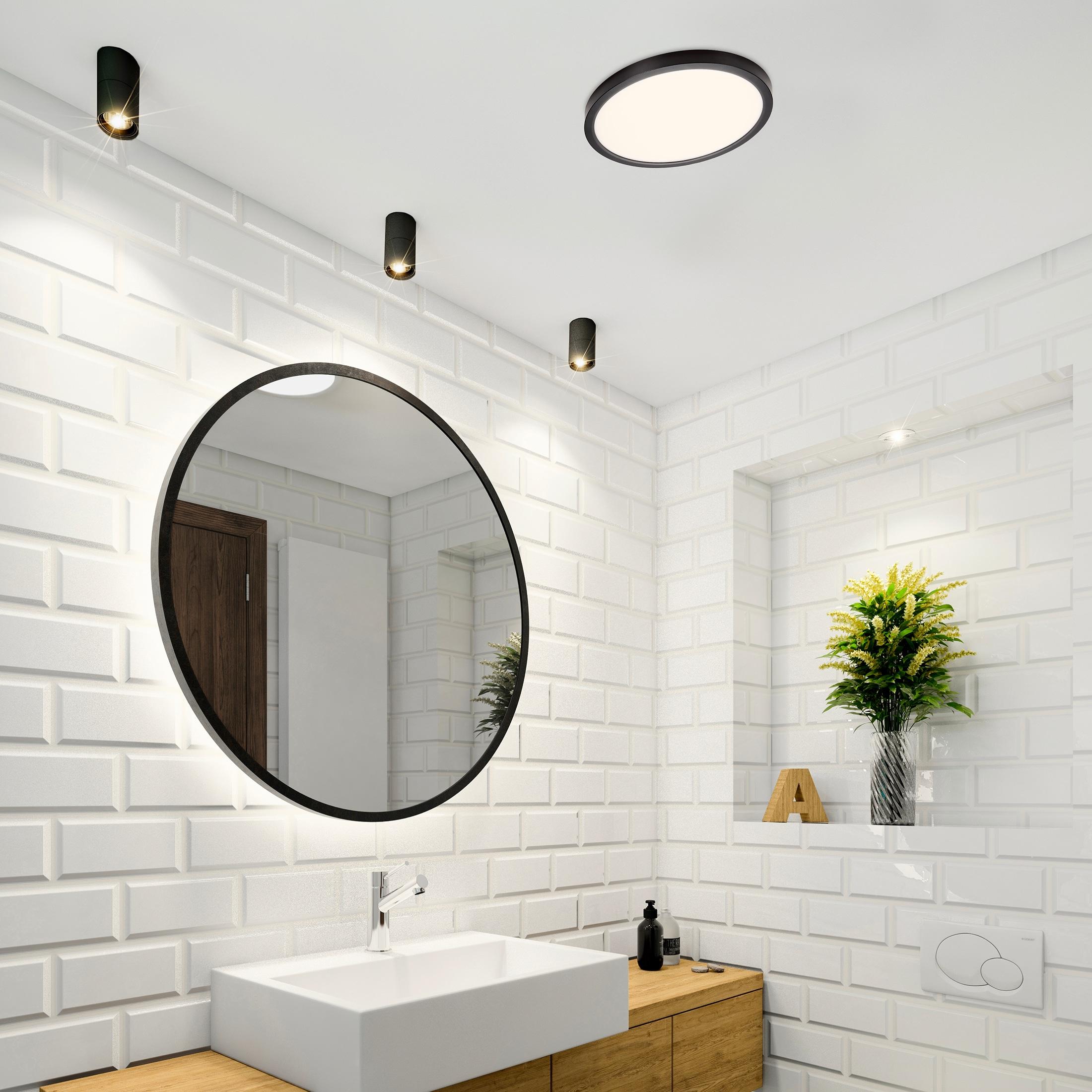 Maxxima 14 in. LED Flush Mount Ceiling Light, 5 CCT 2700K-5000K, 2400 Lumens, Traditional Indoor Black Trim Round Panel Light, Dimmable