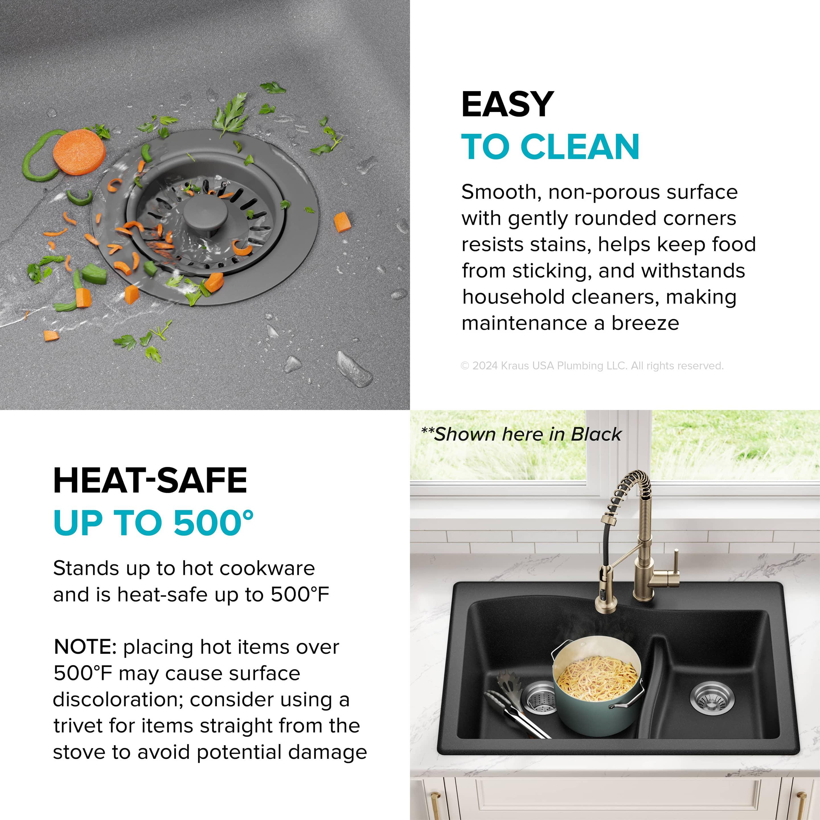 Kraus KRAUS Quarza™ 33" L Dual Mount 60/40 Double Bowl Granite Kitchen Sink KGD-442GREY