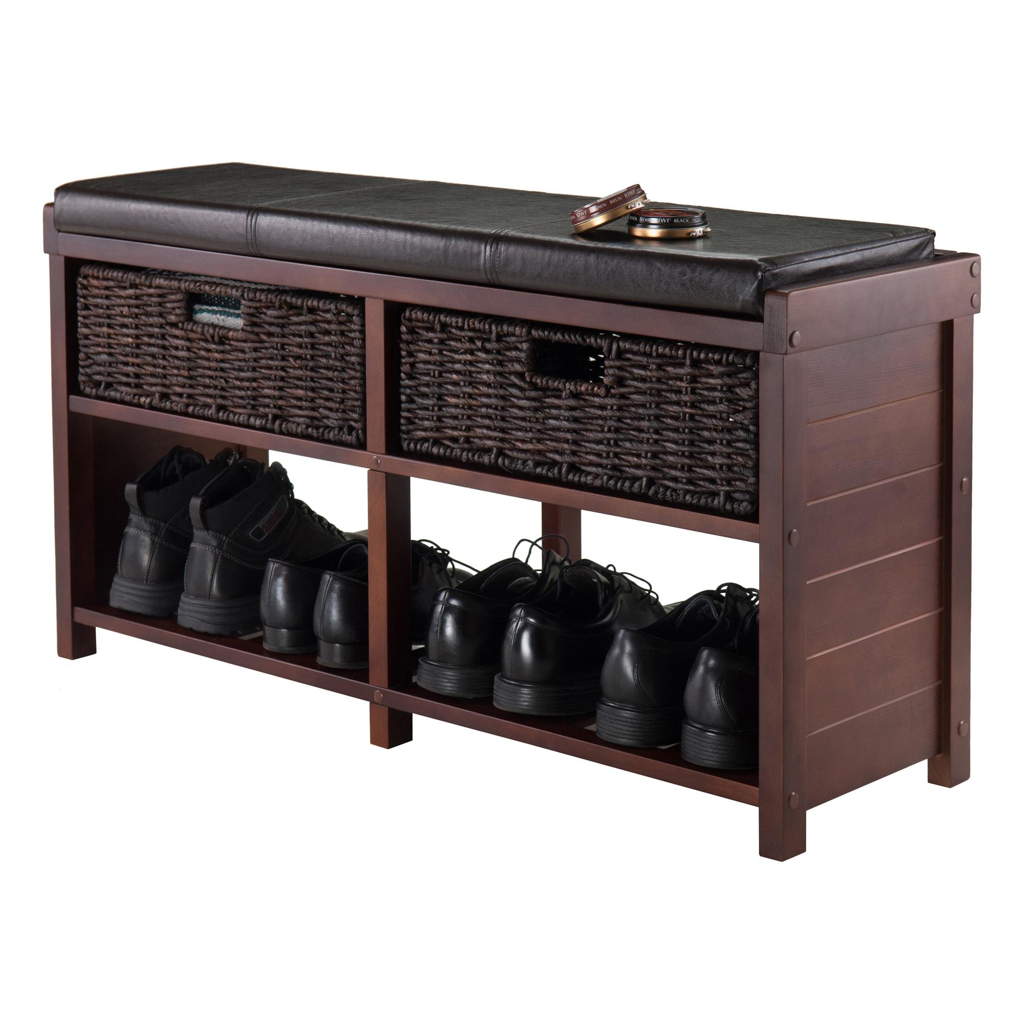 Colin Entryway Storage Bench with Cushion Cappuccino - Winsome: Upholstered Wool, Wood Legs, Spot Clean