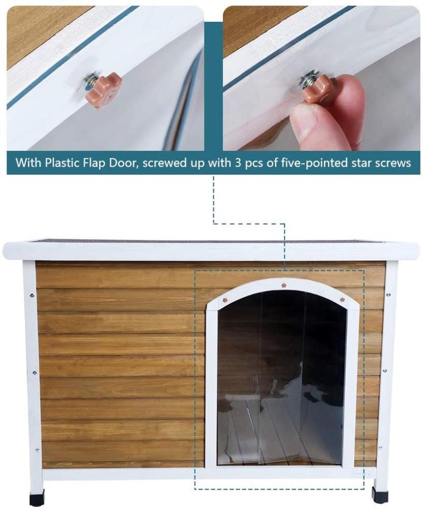 Petsfit Wooden Dog House for Medium to Large Dogs, Yellow and White, large/45.6" x 30.9" x 32.1"