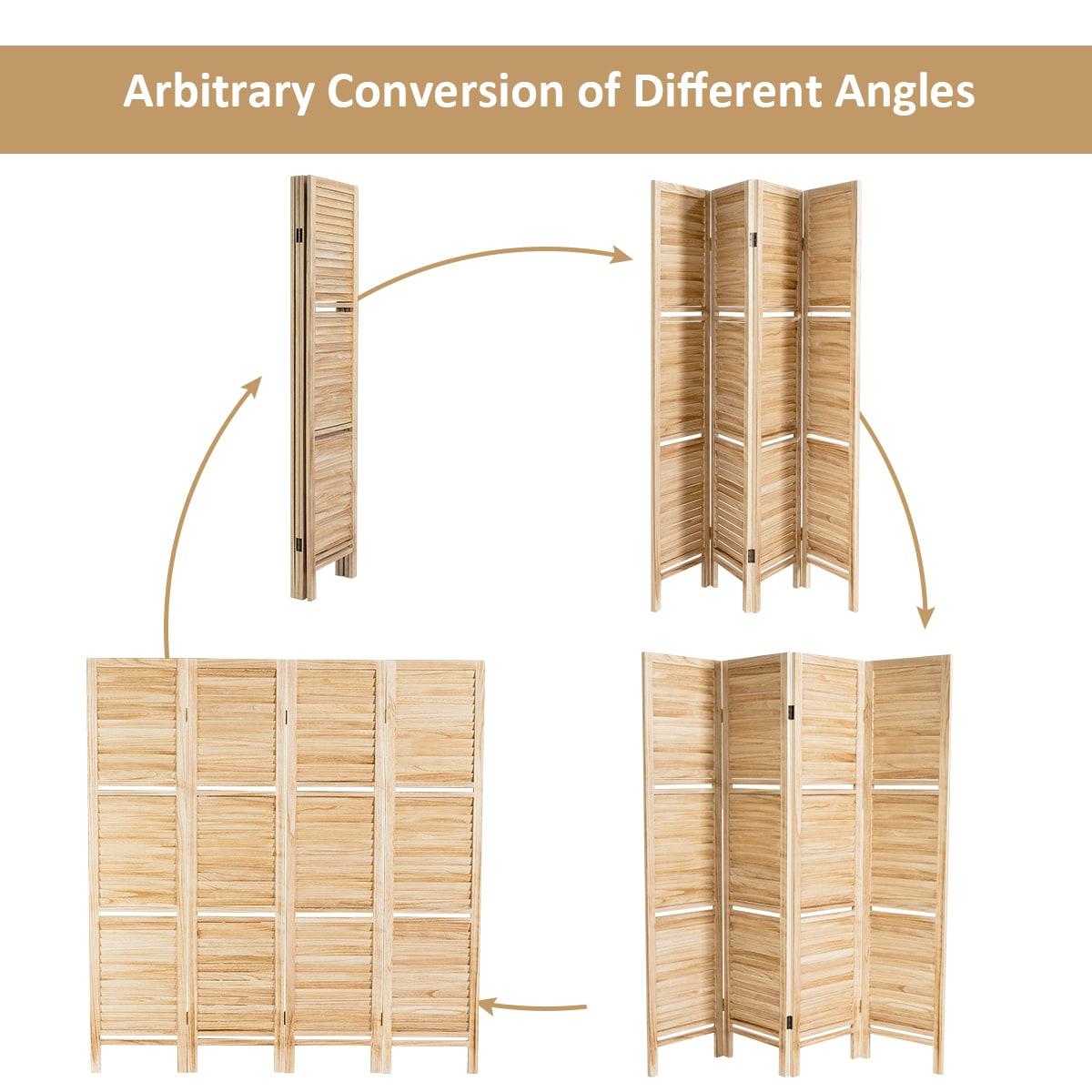 Costway 4 Panel Folding Room Divider Screen W/3 Display Shelves 5.6 Ft Tall Natural