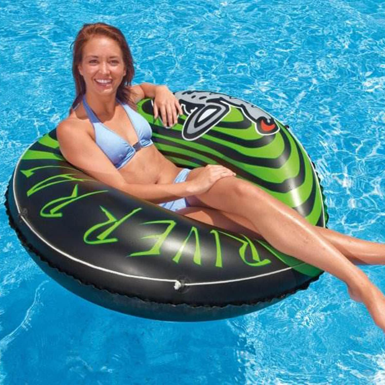 Intex River Rat 48 Inch Inflatable Vinyl Towable Boat Floating Tube Raft for Swimming Pool and Lake in Green Rat or Graffiti Rat Design, Color Varies