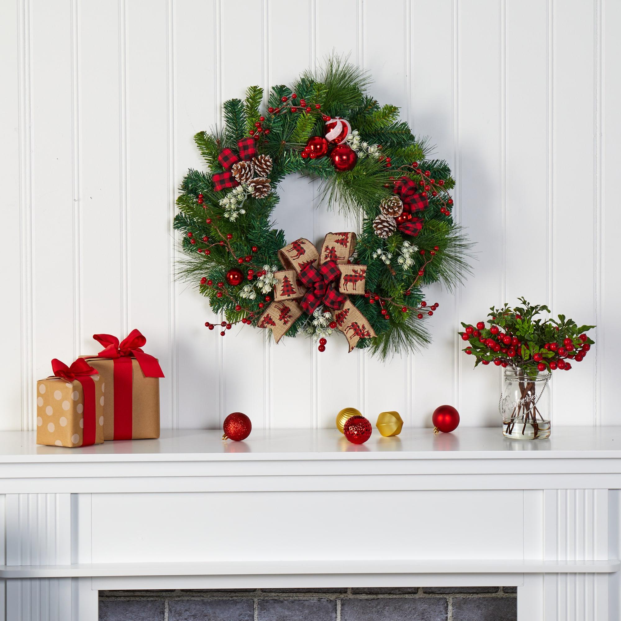 HomeStock Vintage Visions 24In. Christmas Pine Artificial Wreath With Pine Cones And Ornaments