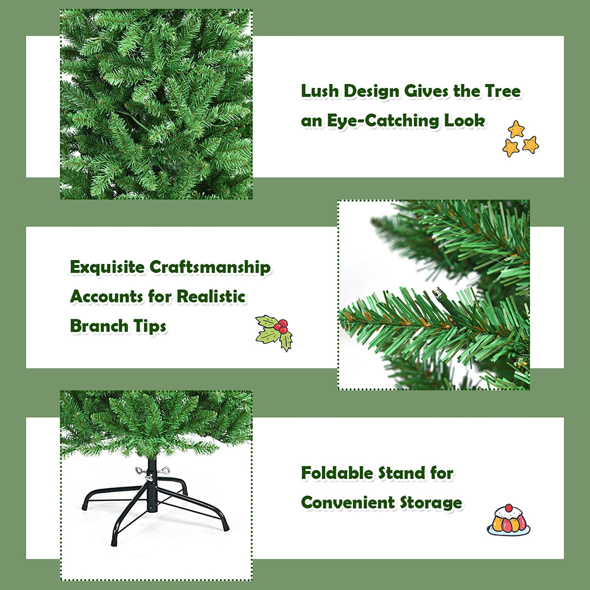 Costway 7Ft Pre-lit Artificial Pencil Christmas Tree Hinged Fir PVC Tree with 350 LED Lights