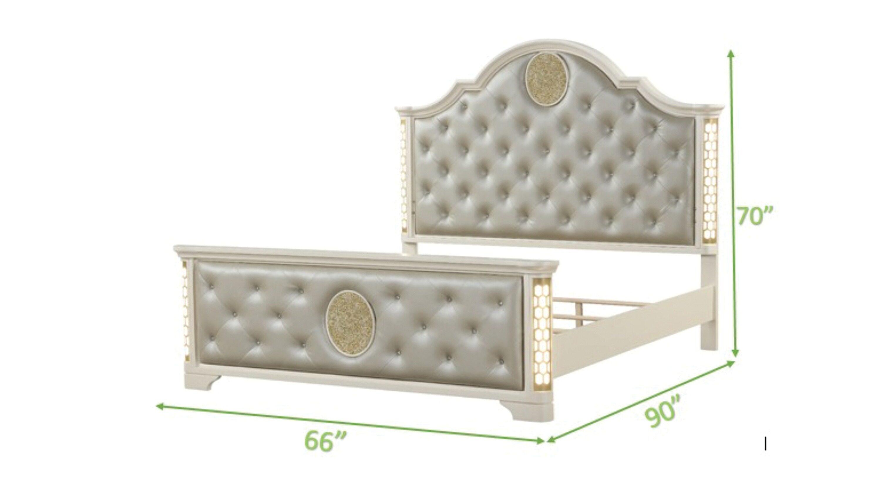Jasmine Queen 5-N Pc Unique LED Bedroom Set made with Wood in Beige