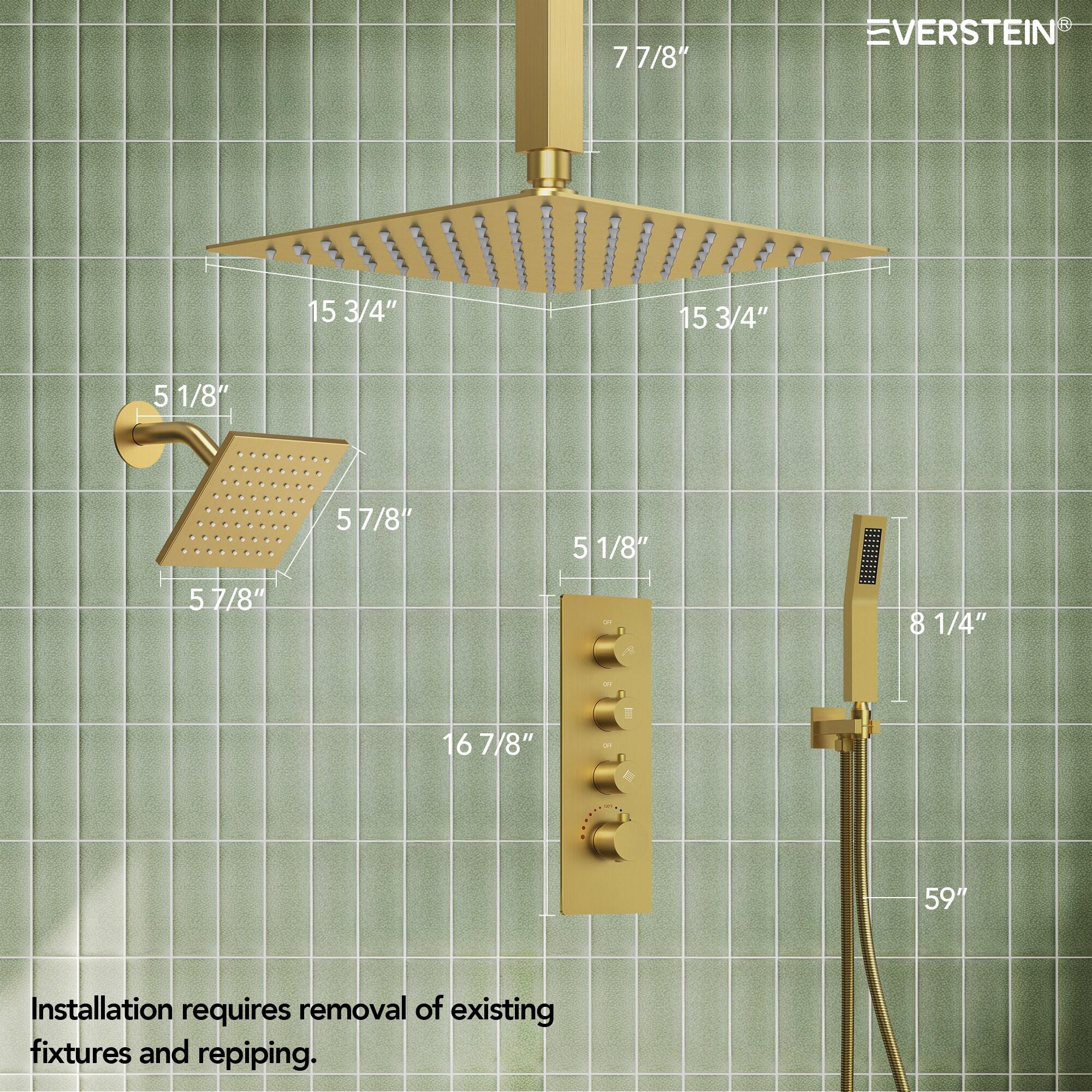 Thermostatic Shower Faucet 16" High-Pressure Triple Showerheads with Rough-In Valve