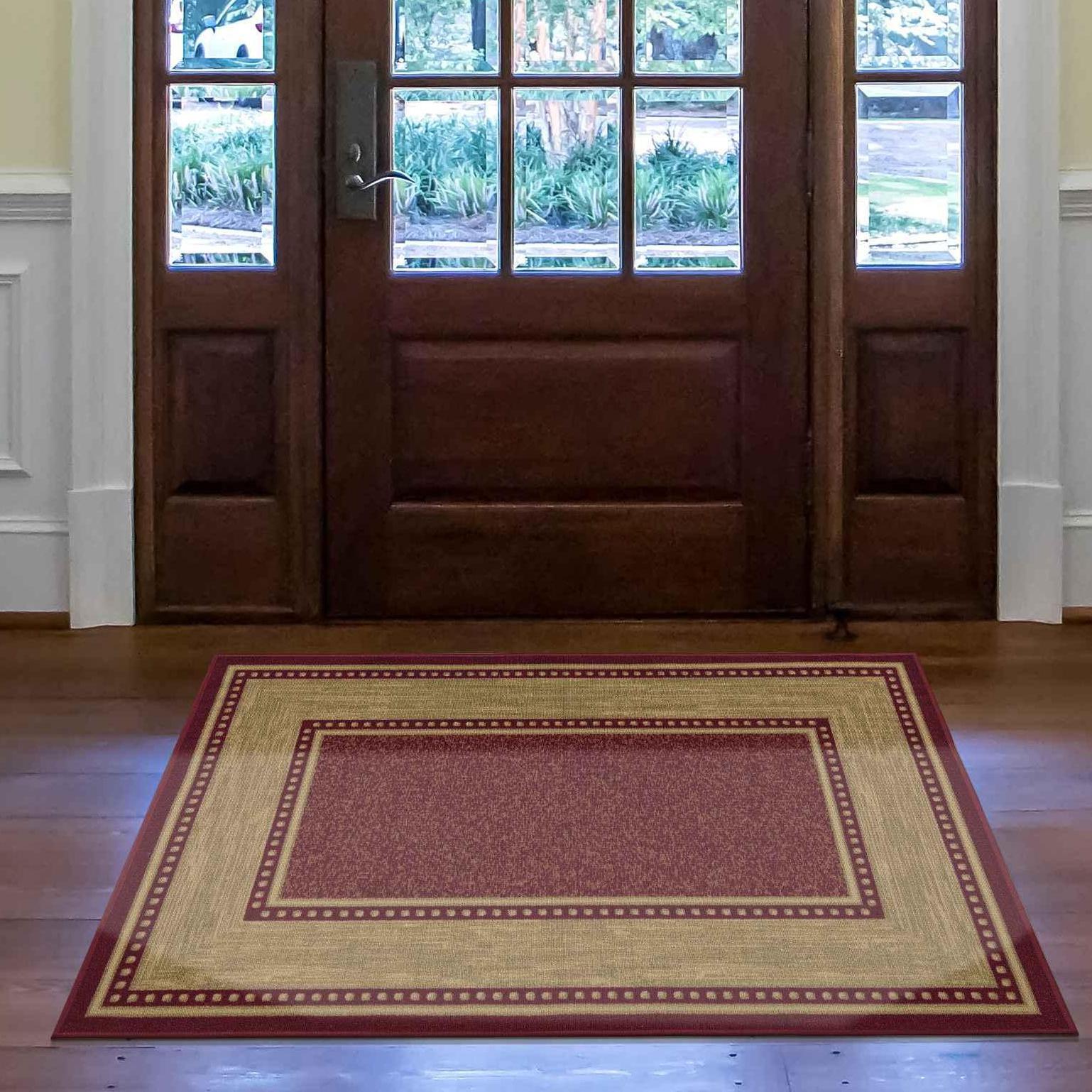 Machine Washable Non-Slip Rubberback Border Area Rug For Living Room, Hallway