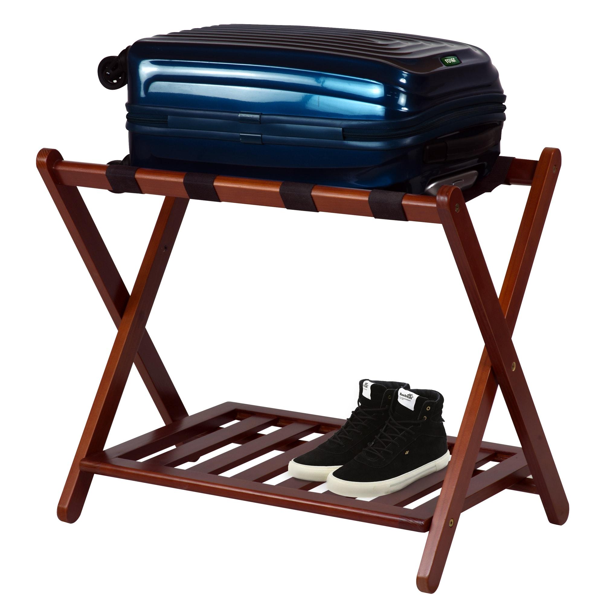 Casual Home Luggage Rack with Shelf-Walnut