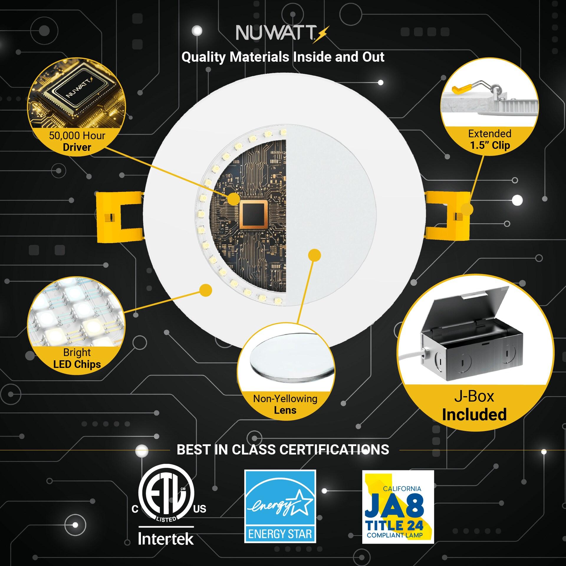 NuWatt 3'' Ultra Slim Selectable CCT New Construction LED Canless Recessed Wafer Light 12 Pack