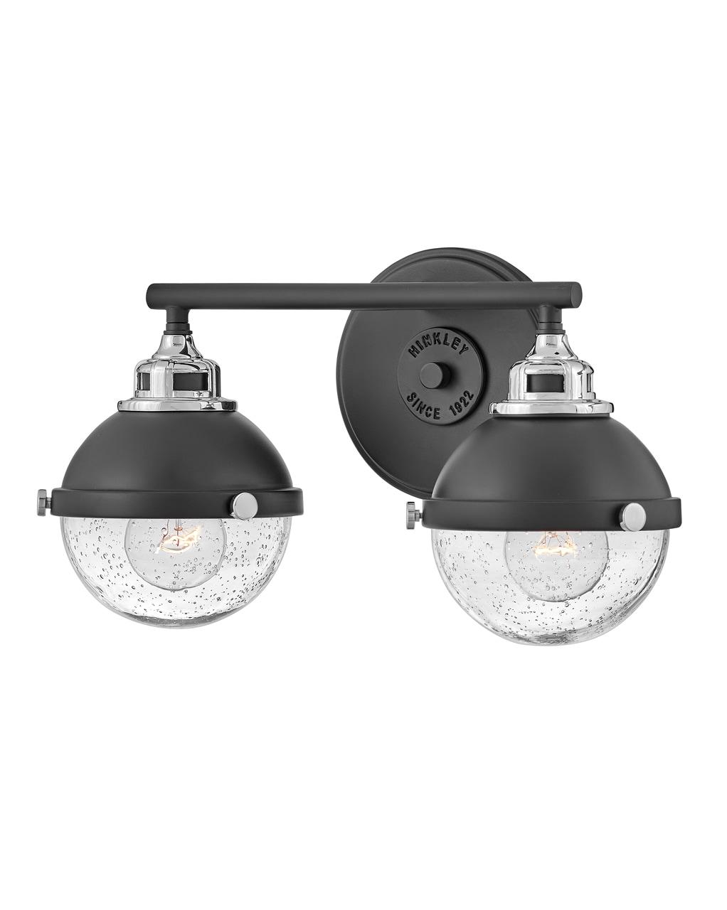Fletcher Black Chrome 2-Light Outdoor Vanity Sconce with Clear Seedy Glass