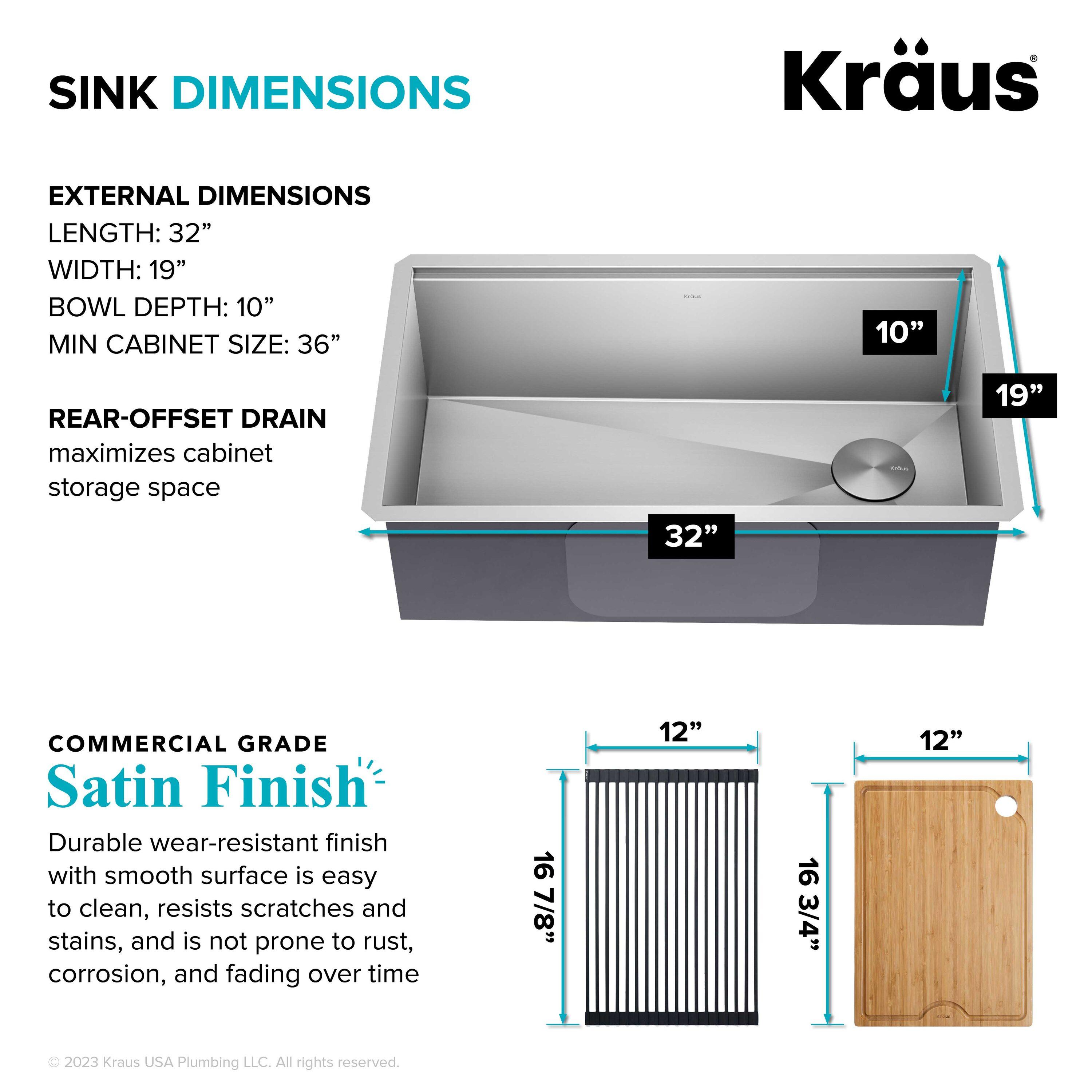 KRAUS® Kore 32" Undermount Workstation 16 Gauge Single Bowl Stainless Steel Kitchen Sink with Accessories