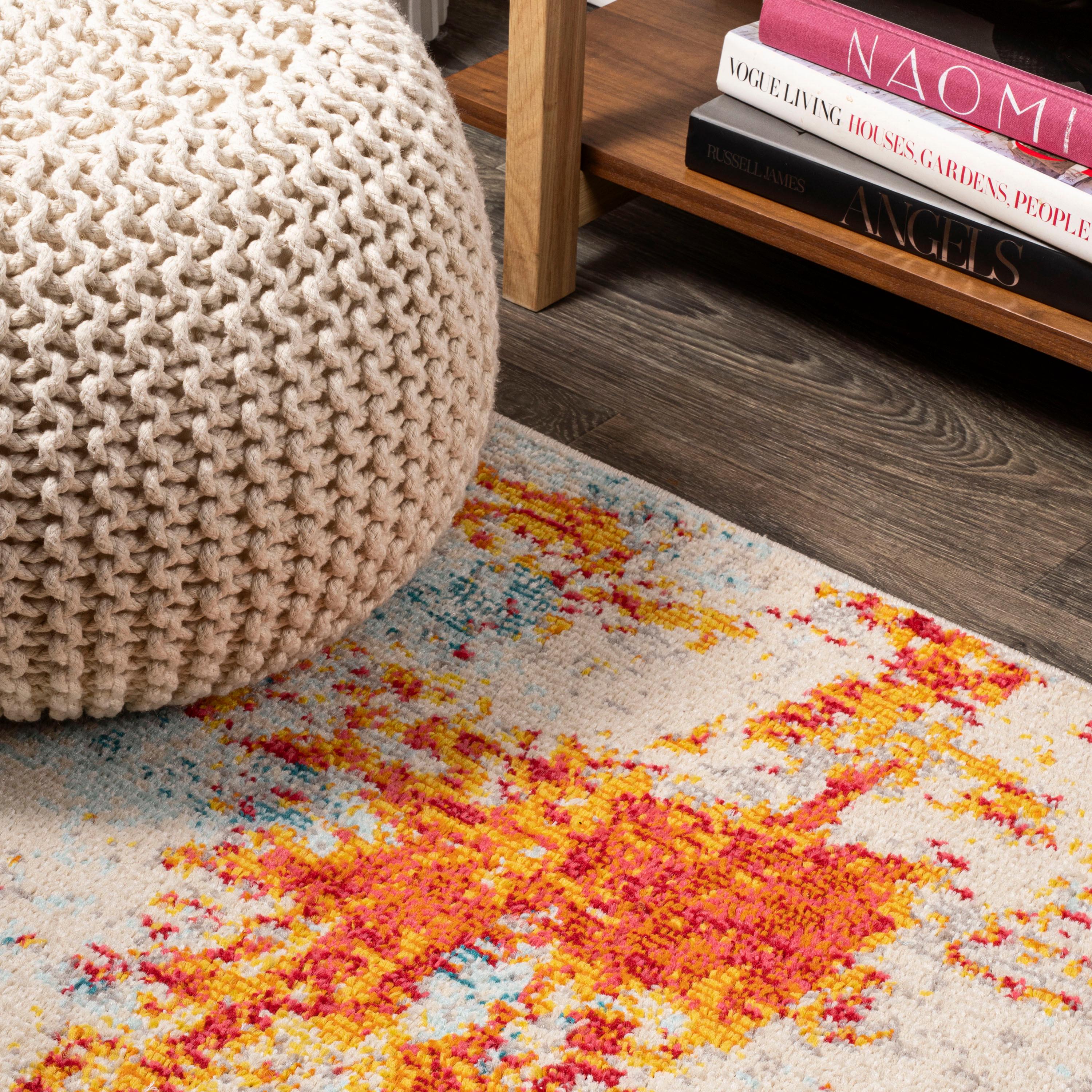 Abstract Orange/Blue/Cream Area Rug