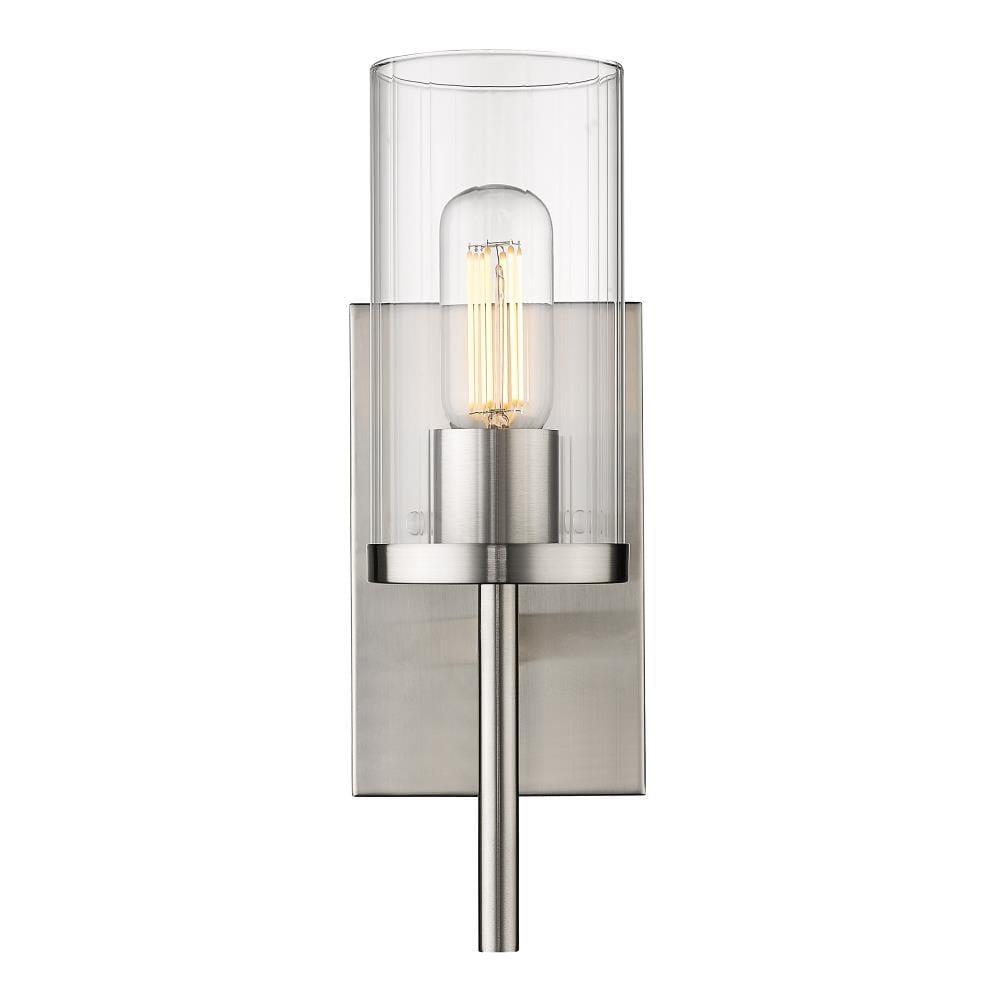 Golden Lighting Winslett 1-Light Wall Sconce in Pewter with Ribbed Clear Glass