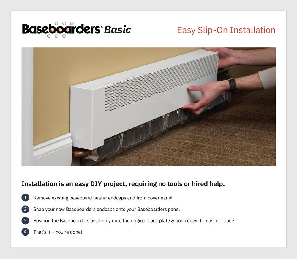 Baseboarders Baseboarders Basic Galvanized Steel Easy Slip-On Baseboard Heater Cover ONLY - White | ENDCAPS SOLD SEPARATELY