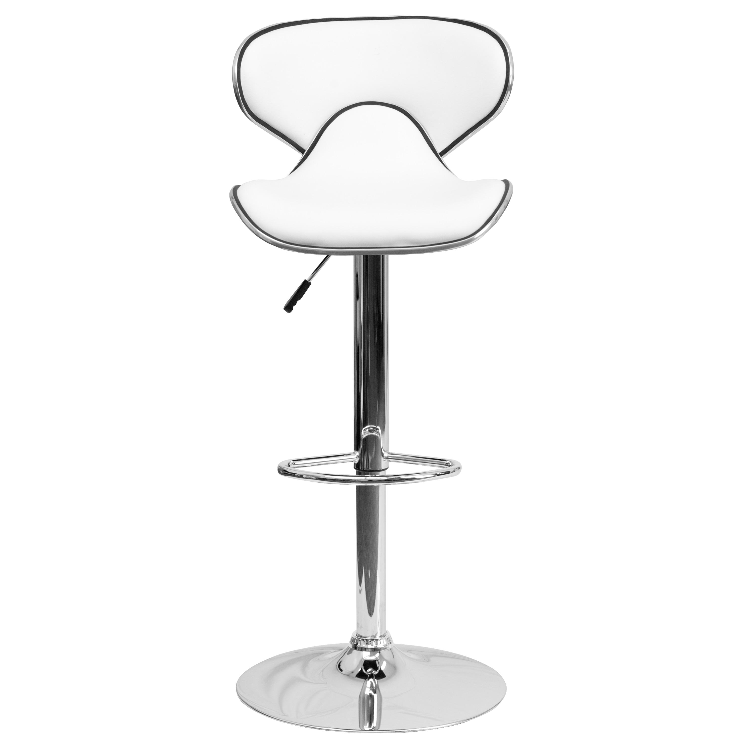 Flash Furniture Contemporary Cozy Mid-Back White Vinyl Adjustable Height Barstool with Chrome Base