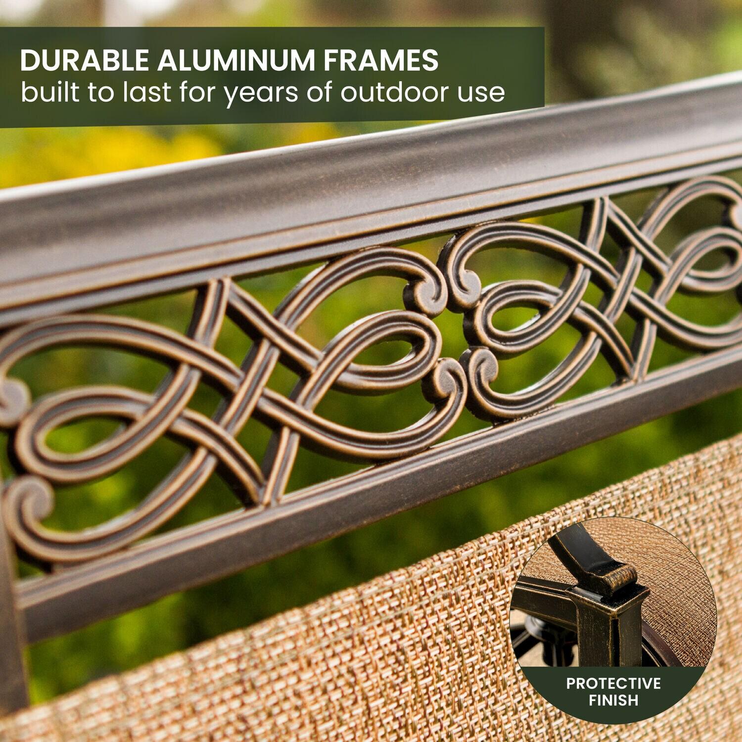 Hanover Monaco 7-Piece Outdoor Patio Dining Set with 4 PVC Sling Dining Chairs, 2 Swivel Rockers, and 40" x 68" Porcelain Tile Rectangular Dining Table | MONACO7PCSW